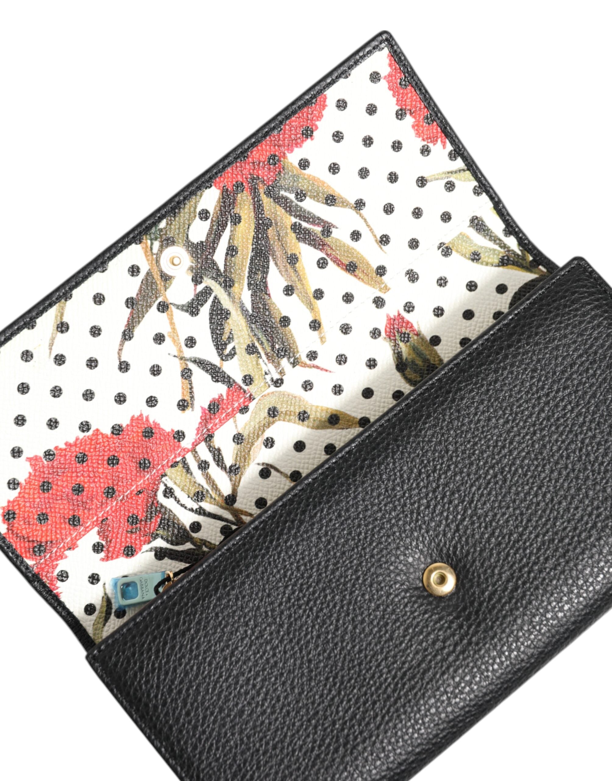 Dolce & Gabbana Black Leather Trifold Logo Plaque Card Holder Wallet Glam Steals