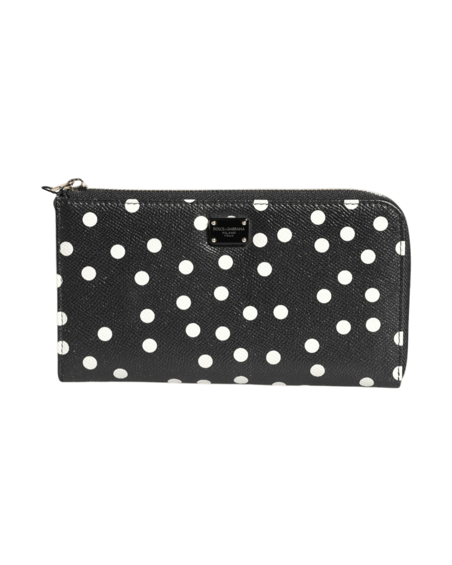 Dolce & Gabbana Black Leather White Dotted Zip Around Continental Wallet Glam Steals