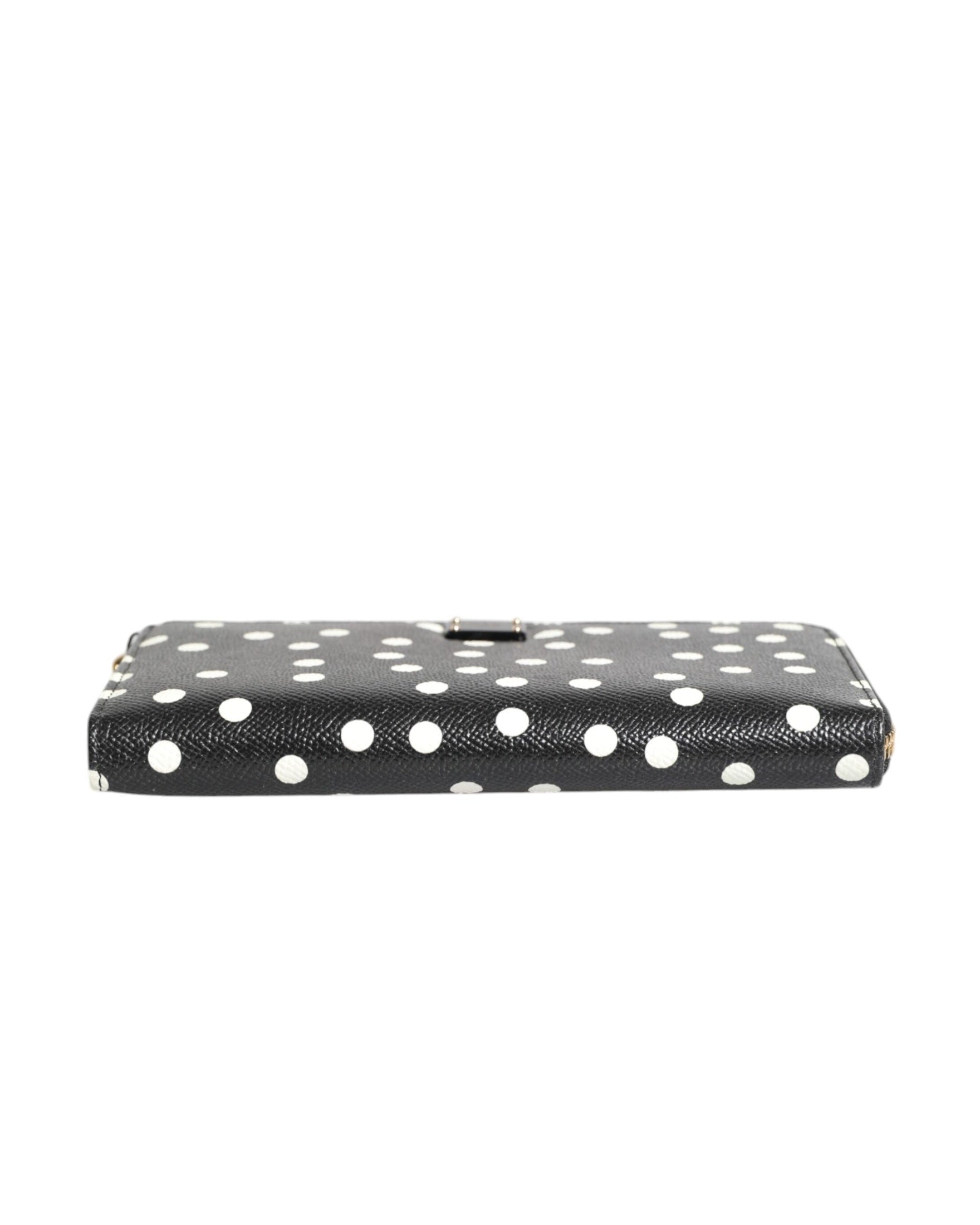 Dolce & Gabbana Black Leather White Dotted Zip Around Continental Wallet Glam Steals
