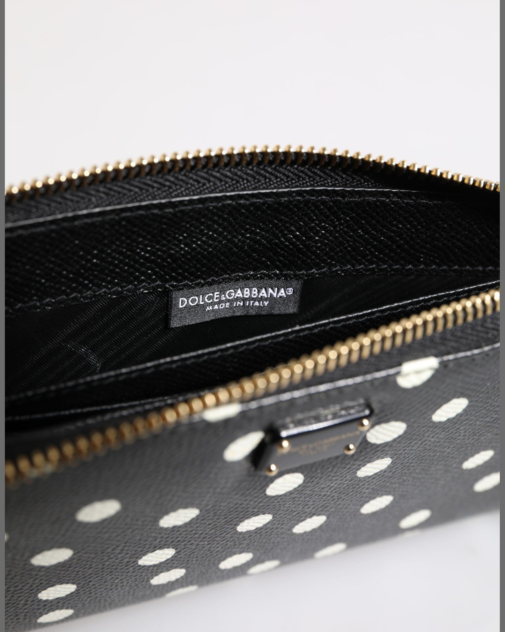 Dolce & Gabbana Black Leather White Dotted Zip Around Continental Wallet Glam Steals