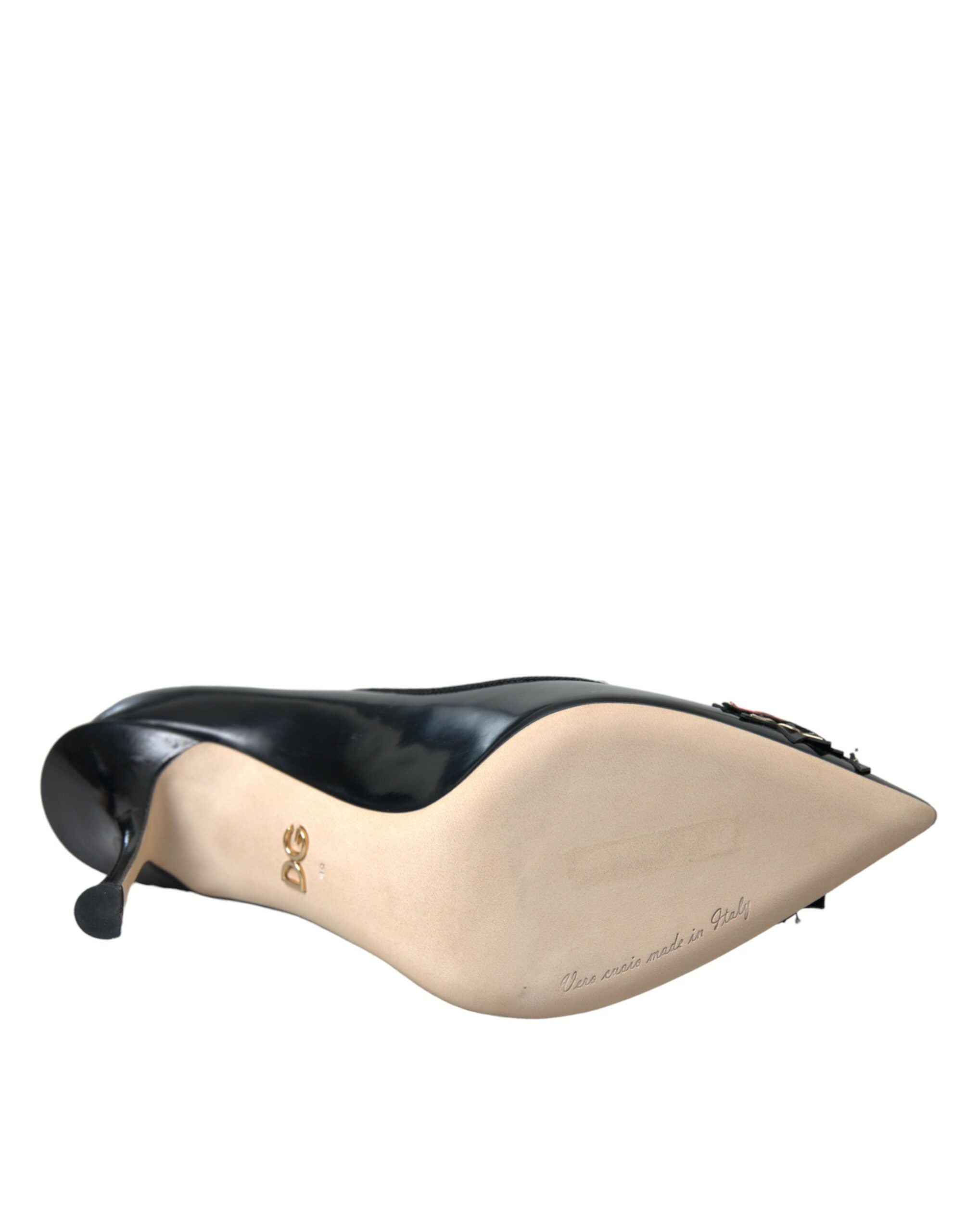 Dolce & Gabbana Black Leather Wow Patch Heels Pumps Shoes Glam Steals