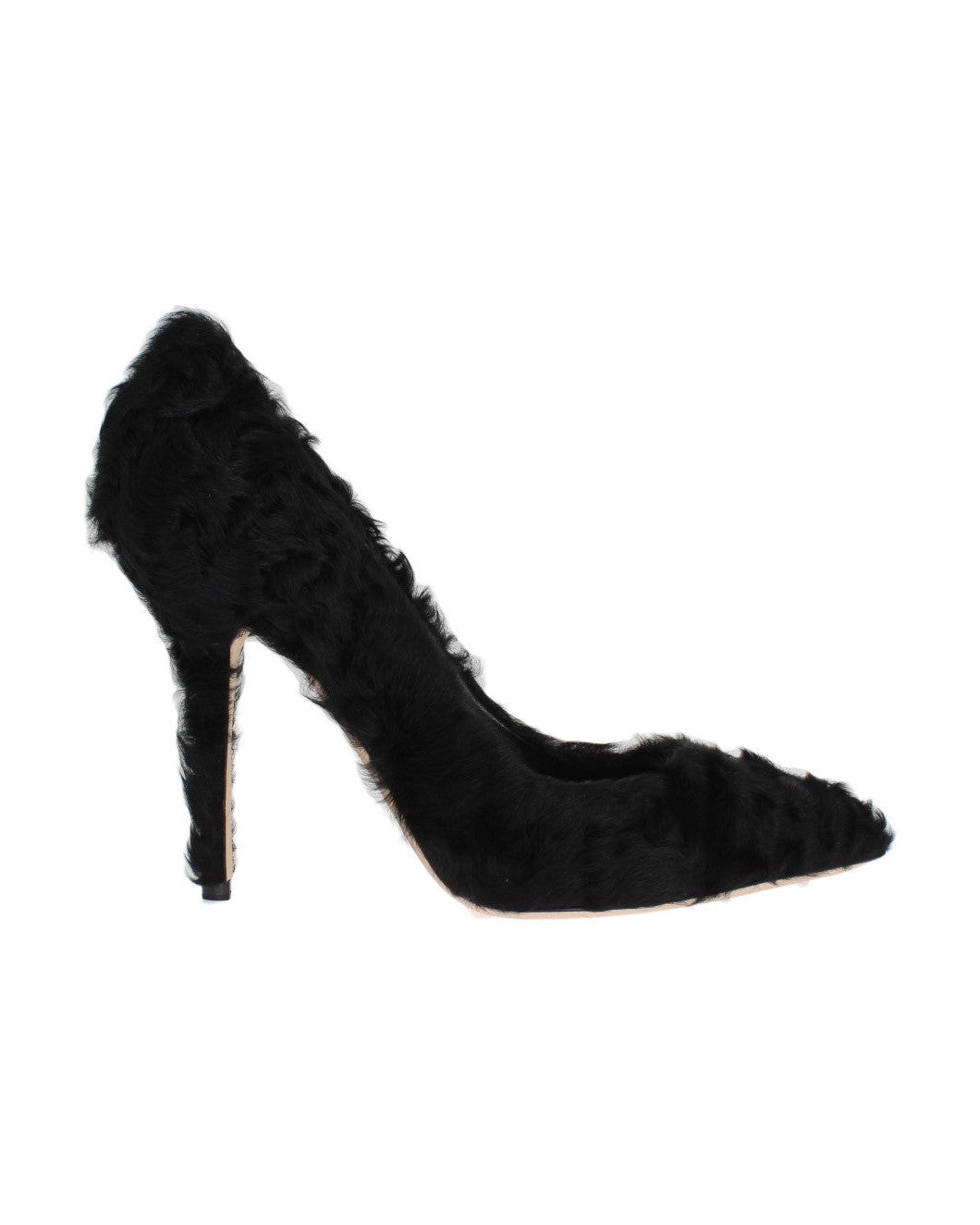 Dolce & Gabbana Black Leather Xiangao Lamb Fur Pumps Heels