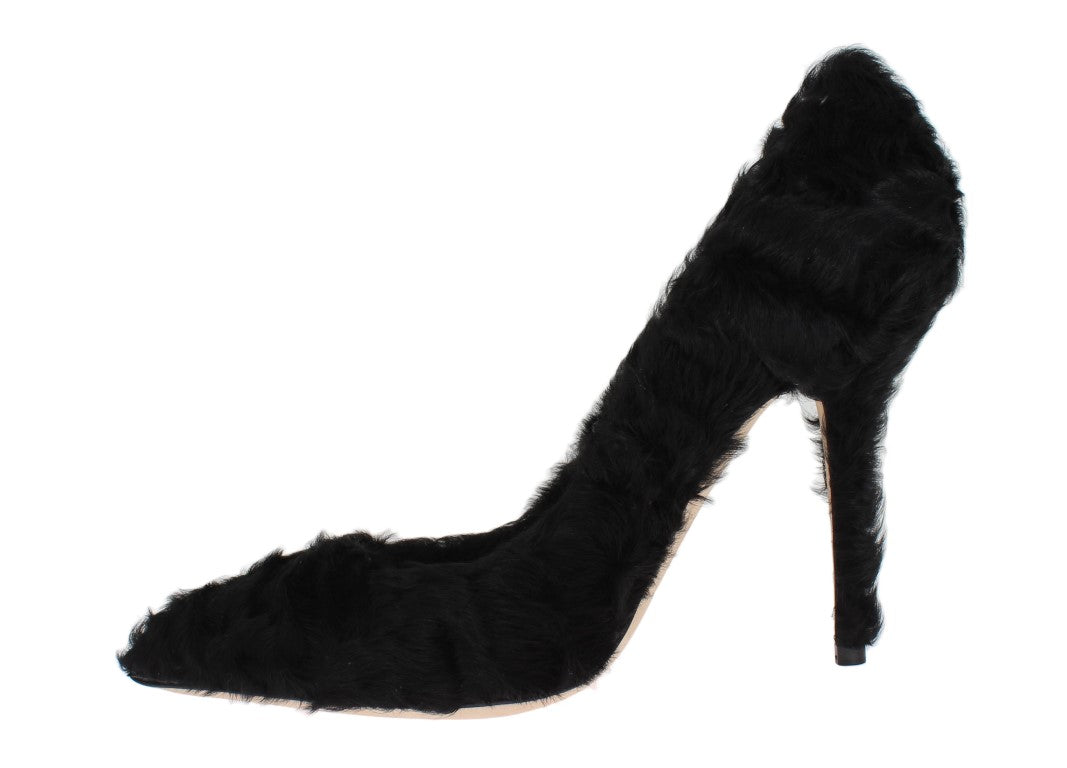 Dolce & Gabbana Black Leather Xiangao Lamb Fur Pumps Glam Steals