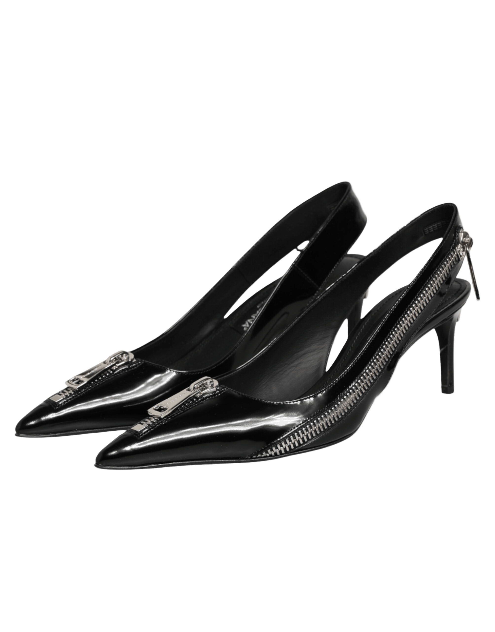 Dolce & Gabbana Black Leather Zipper Heels Slingbacks Shoes Glam Steals