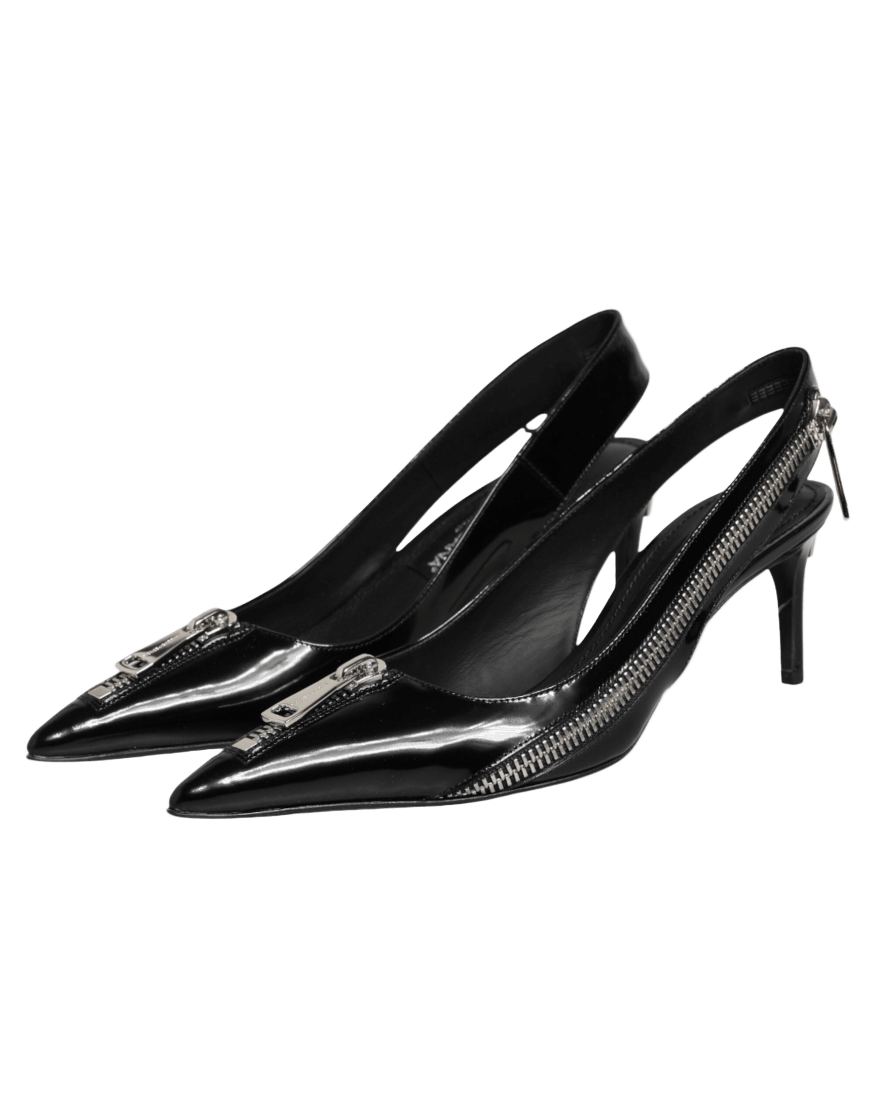 Dolce & Gabbana Black Leather Zipper Heels Slingbacks Shoes Heels