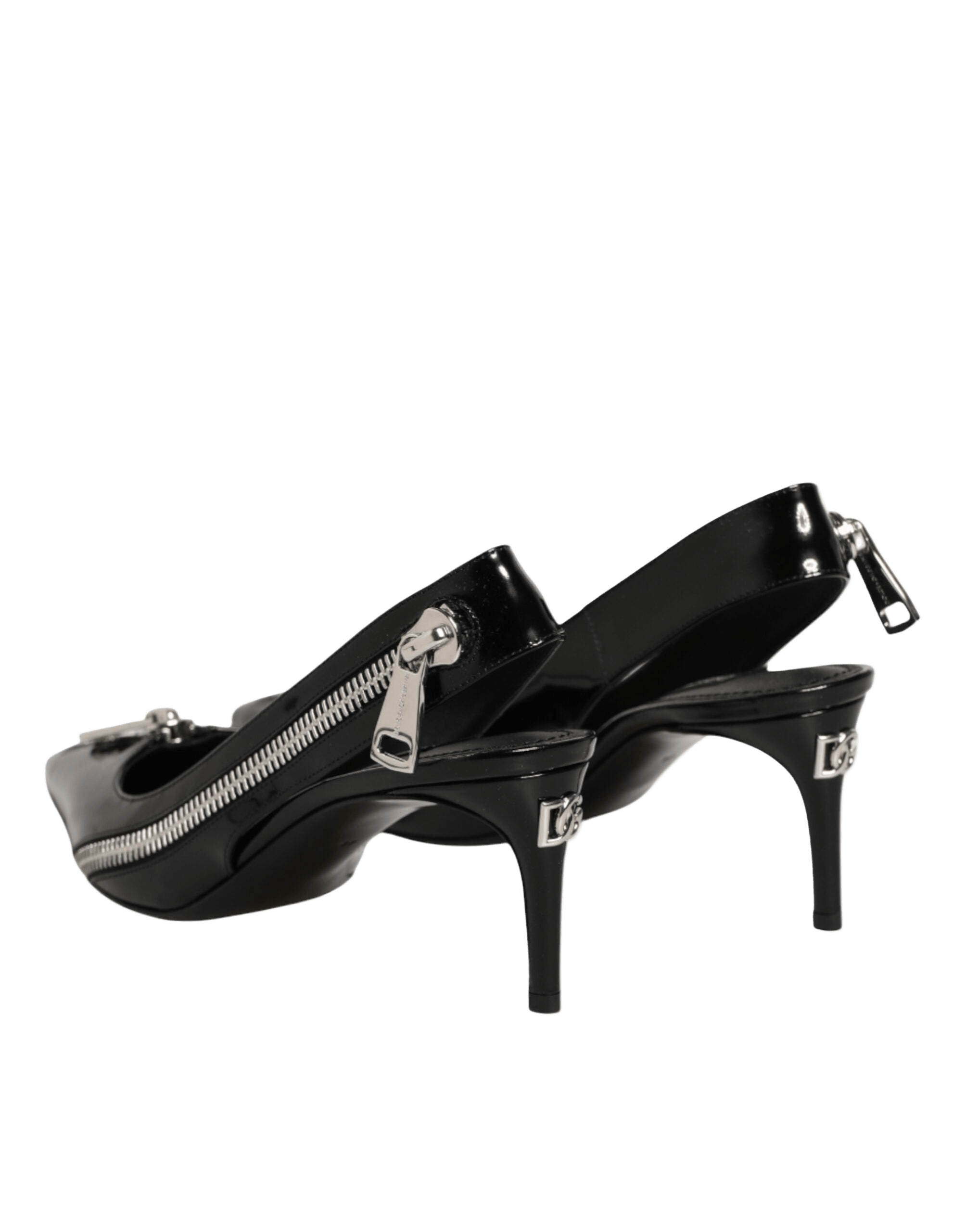 Dolce & Gabbana Black Leather Zipper Heels Slingbacks Shoes Glam Steals