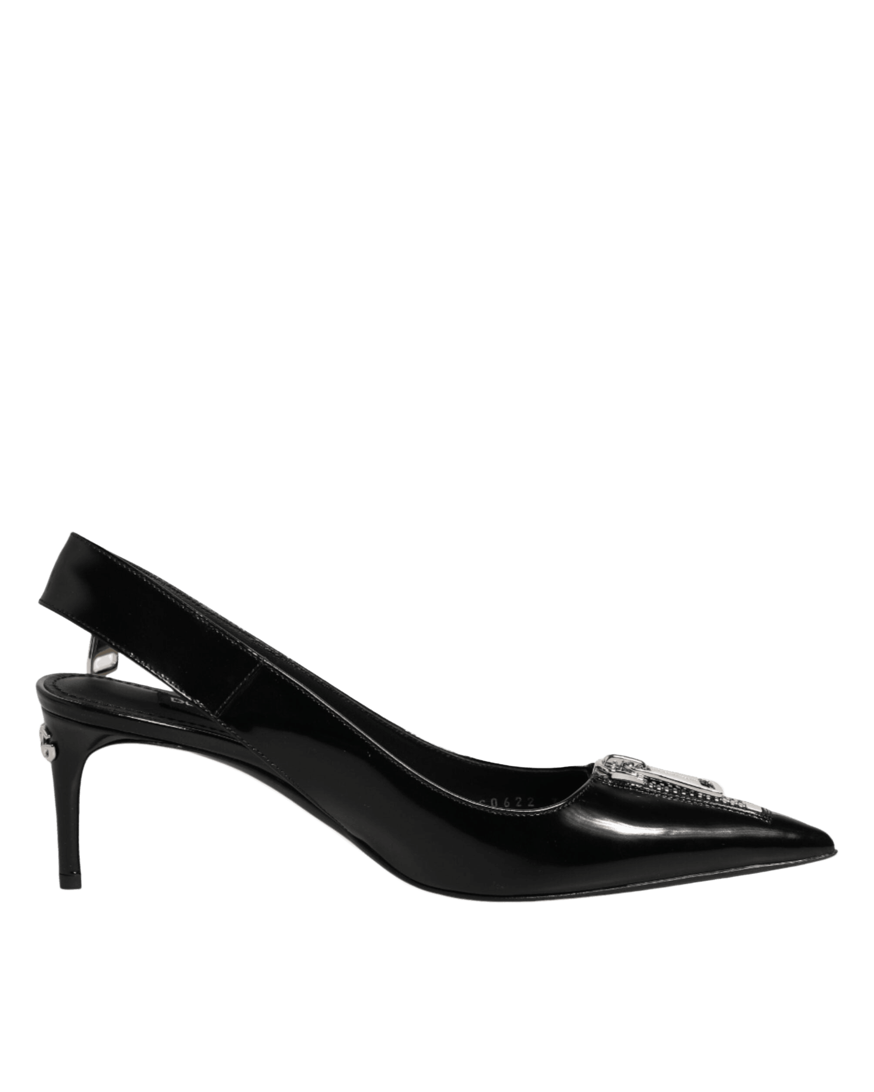 Dolce & Gabbana Black Leather Zipper Heels Slingbacks Shoes Heels