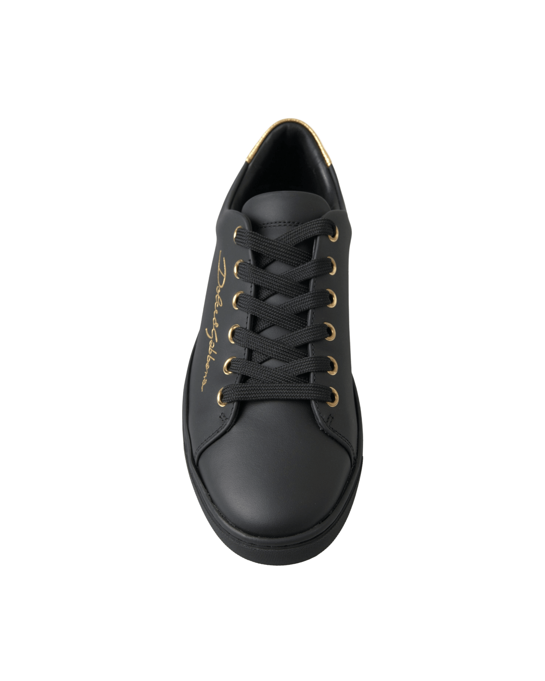 Dolce & Gabbana Black Leather and Gold Classic Sneakers Shoes Glam Steals