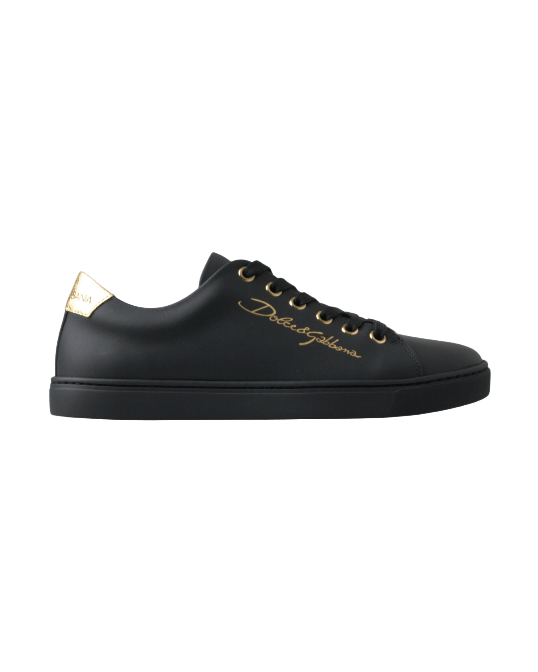 Dolce & Gabbana Black Leather Gold Classic Sneakers Shoes Sneakers