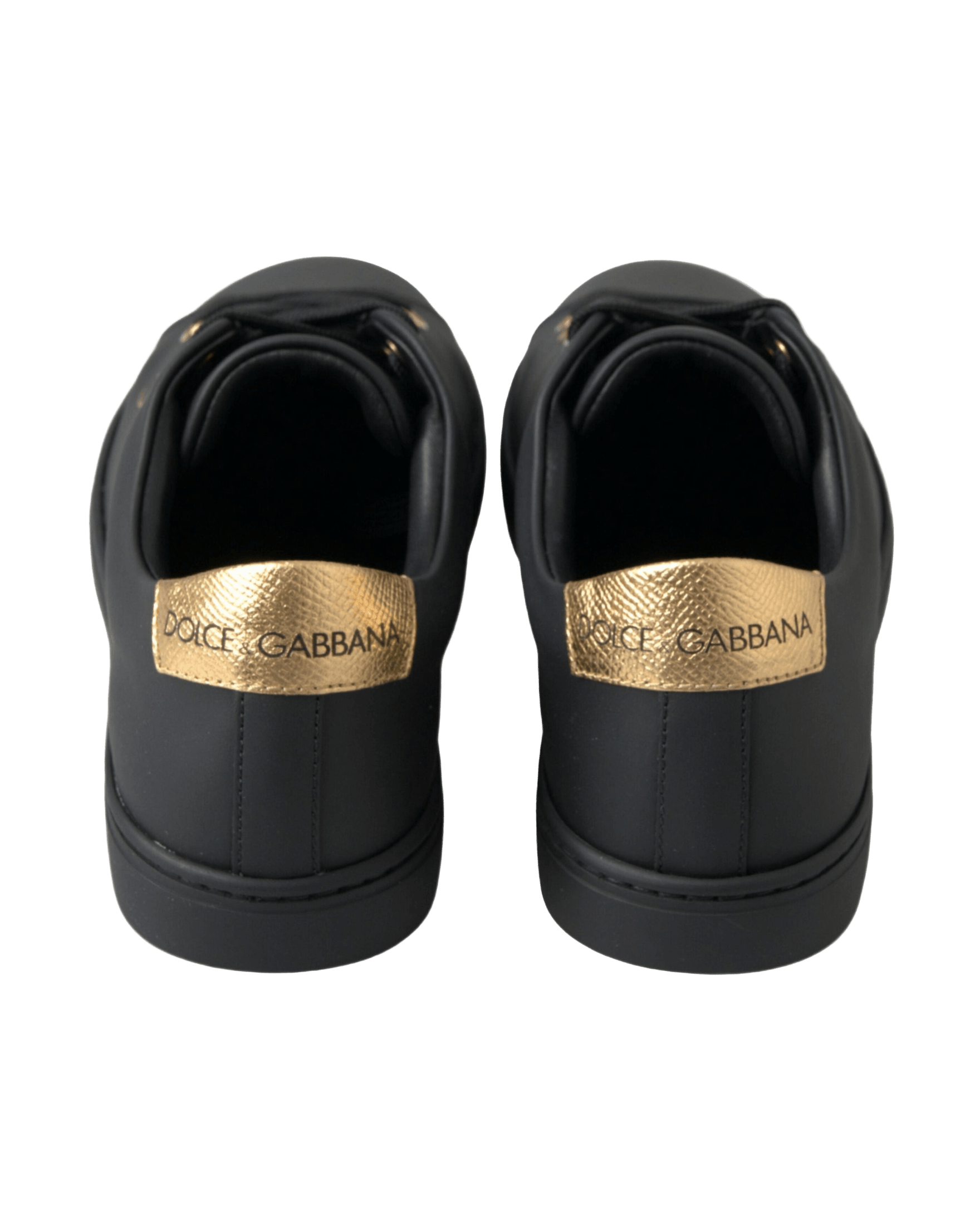 Dolce & Gabbana Black Leather Gold Classic Sneakers Shoes Sneakers