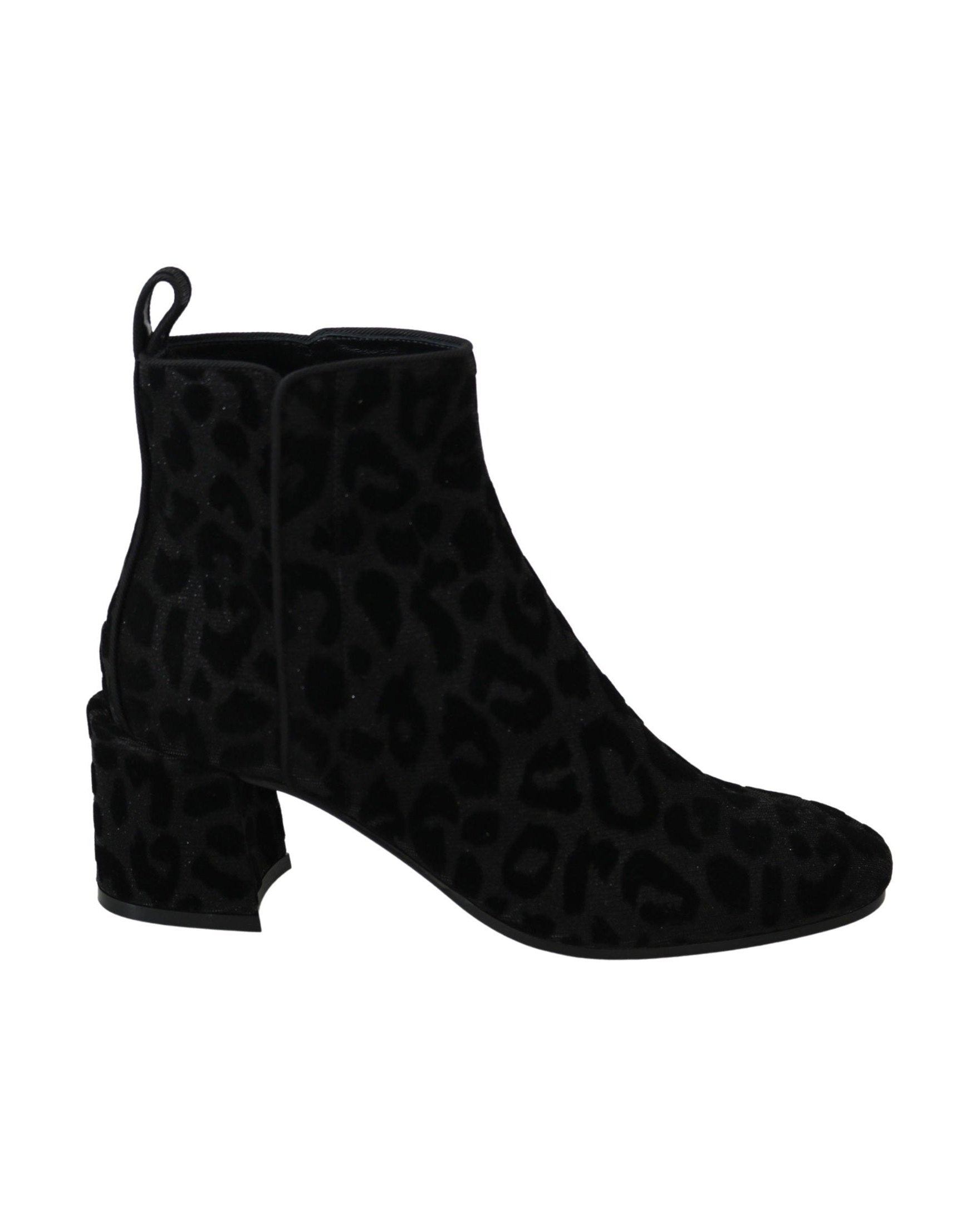Dolce & Gabbana Black Leopard Short Boots Zipper Shoes Boots