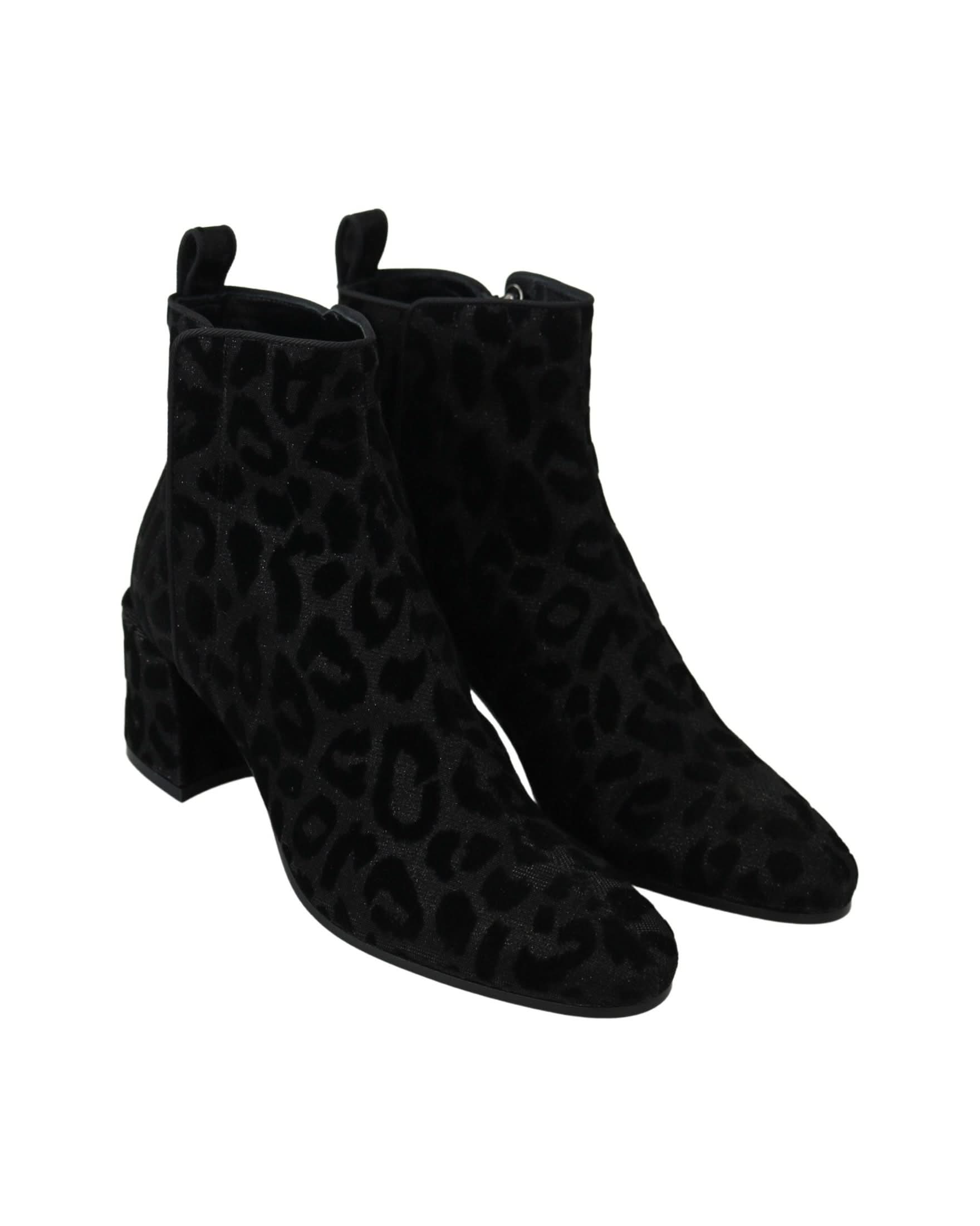 Dolce & Gabbana Black Leopard Short Boots Zipper Shoes Boots