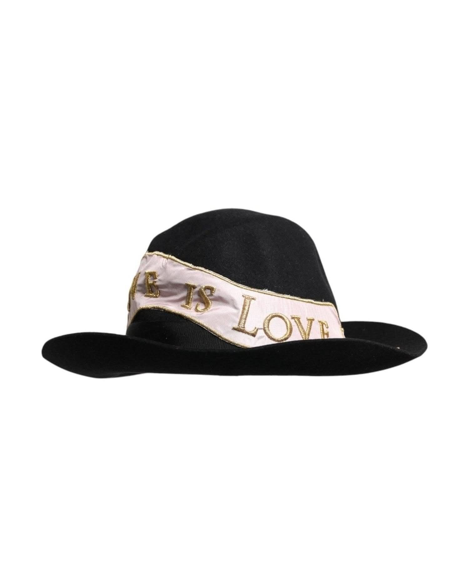 Dolce & Gabbana Black Logo Embroidered Wide Brim Hat Sun Hats