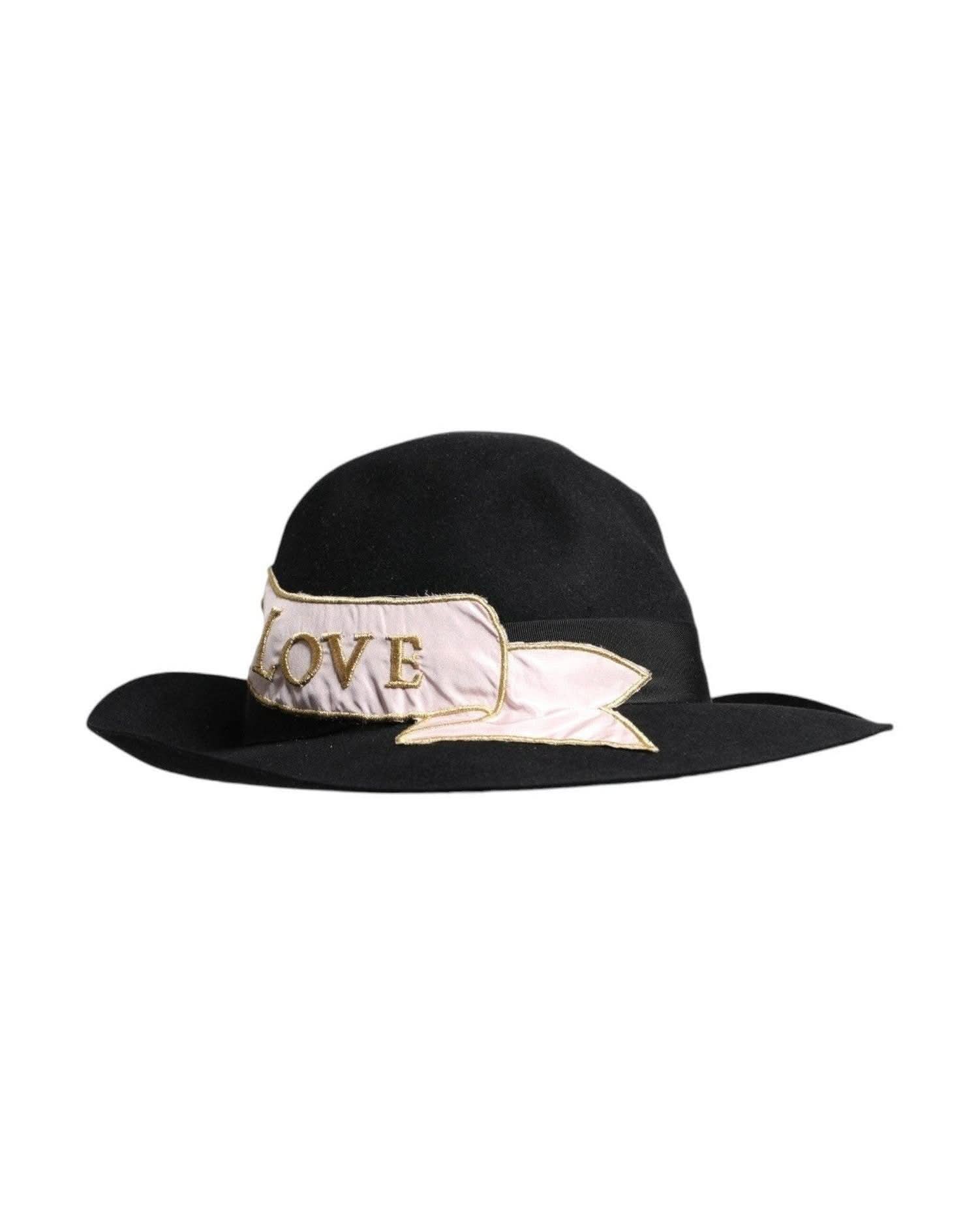 Dolce & Gabbana Black Logo Embroidered Wide Brim Hat Sun Hats