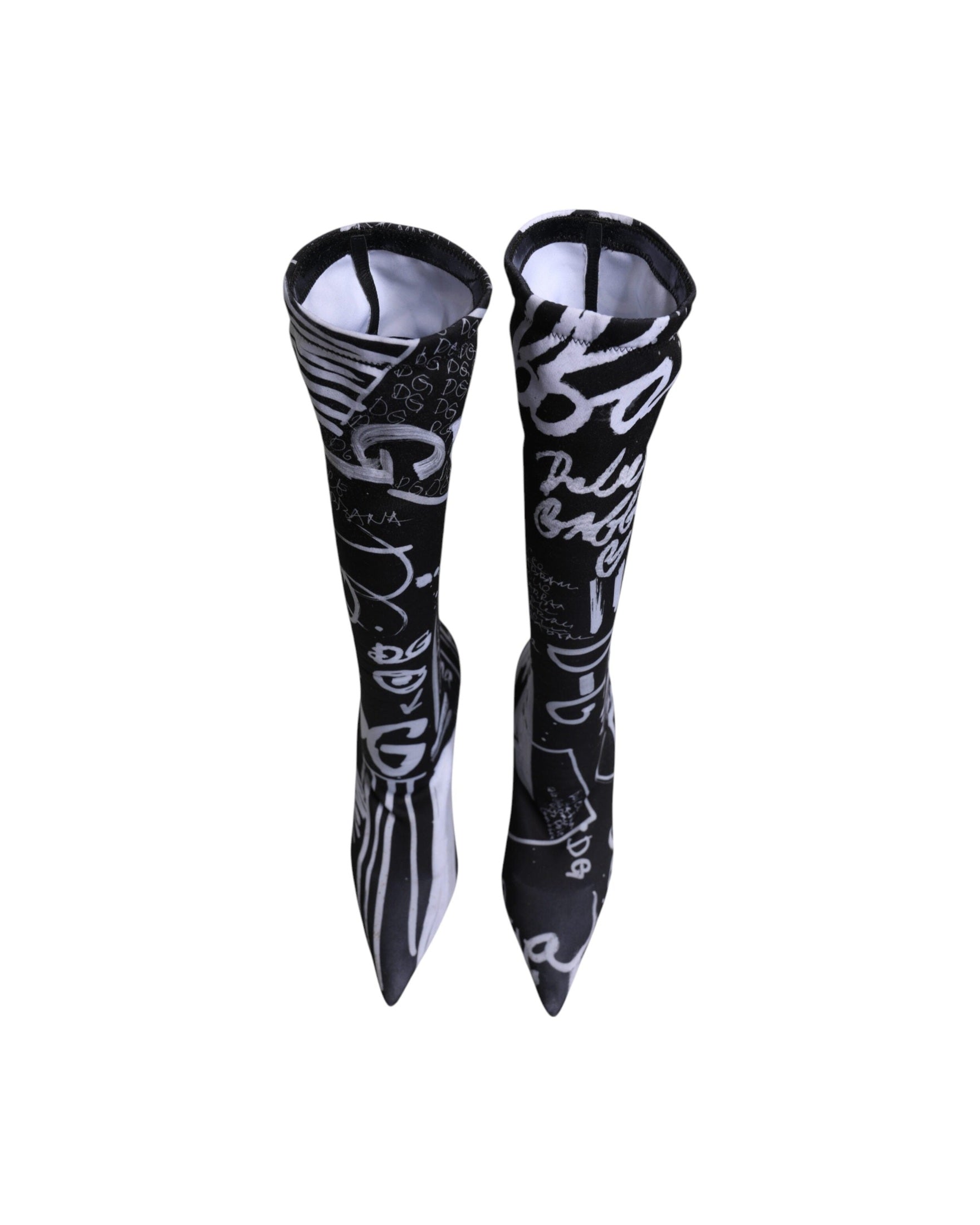 Dolce & Gabbana Black Logo Stretch Heels High Boots Shoes Glam Steals