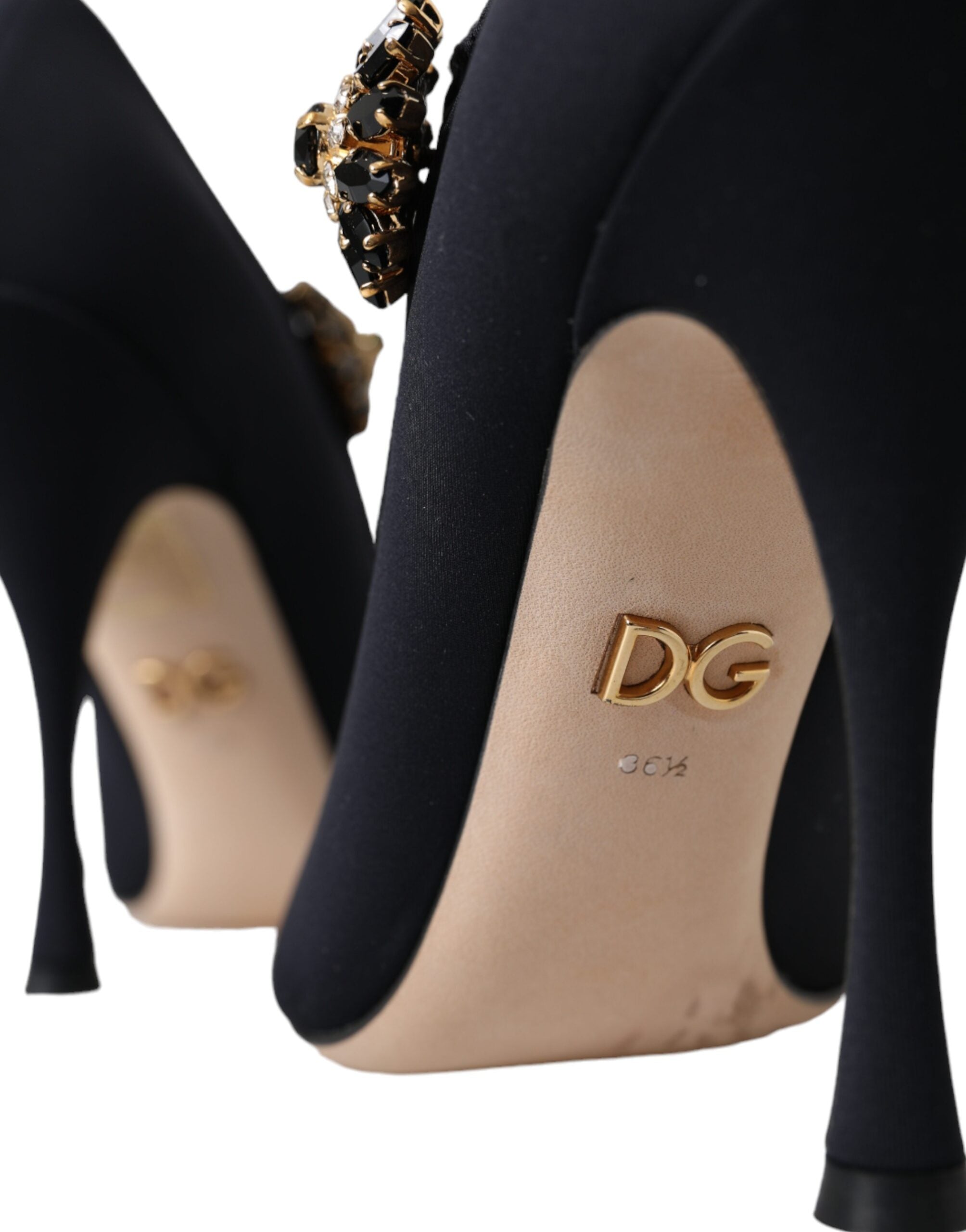 Dolce & Gabbana Black Mary Jane Jersey Crystal Pumps Shoes Glam Steals