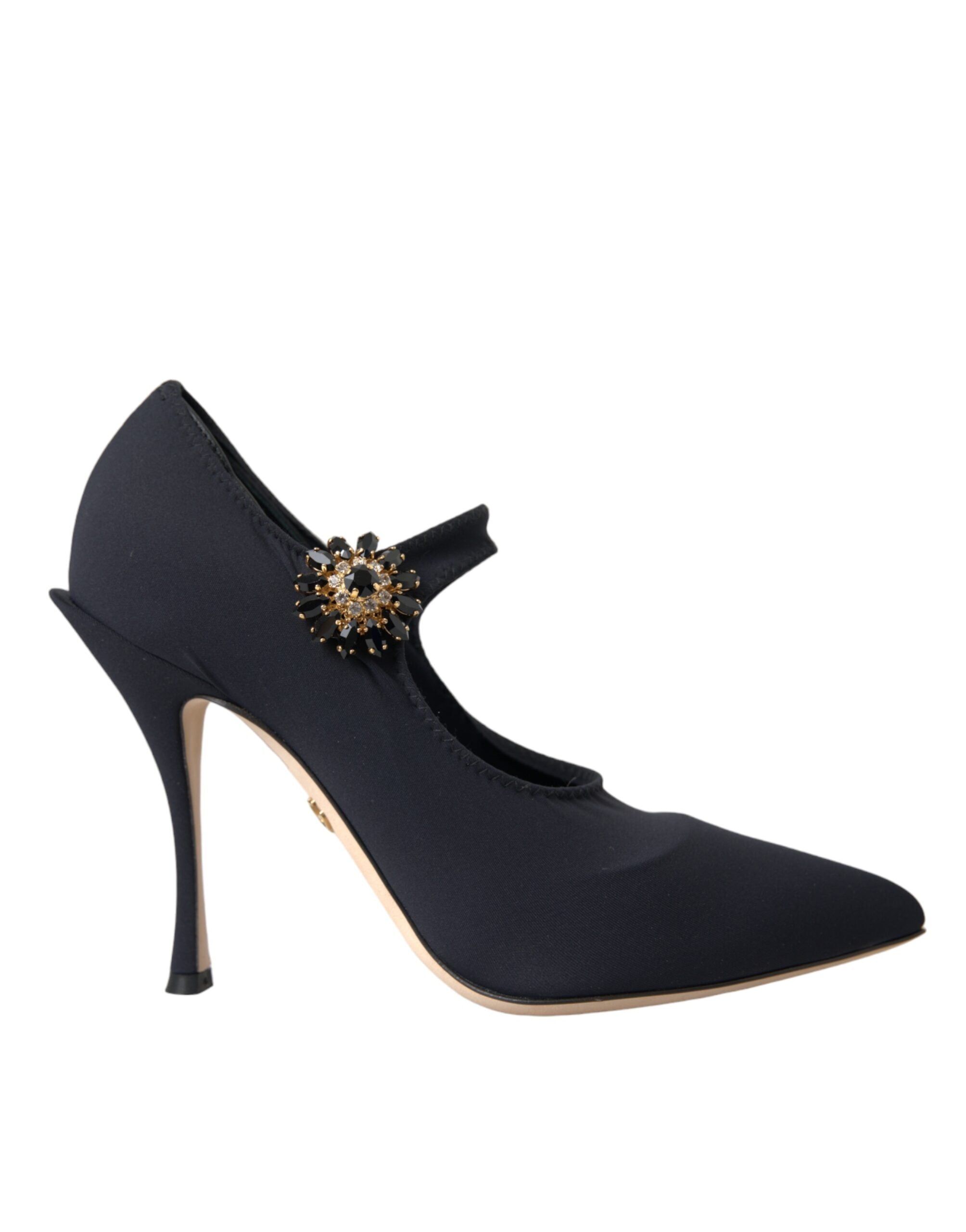 Dolce & Gabbana Black Mary Jane Jersey Crystal Pumps Shoes Glam Steals