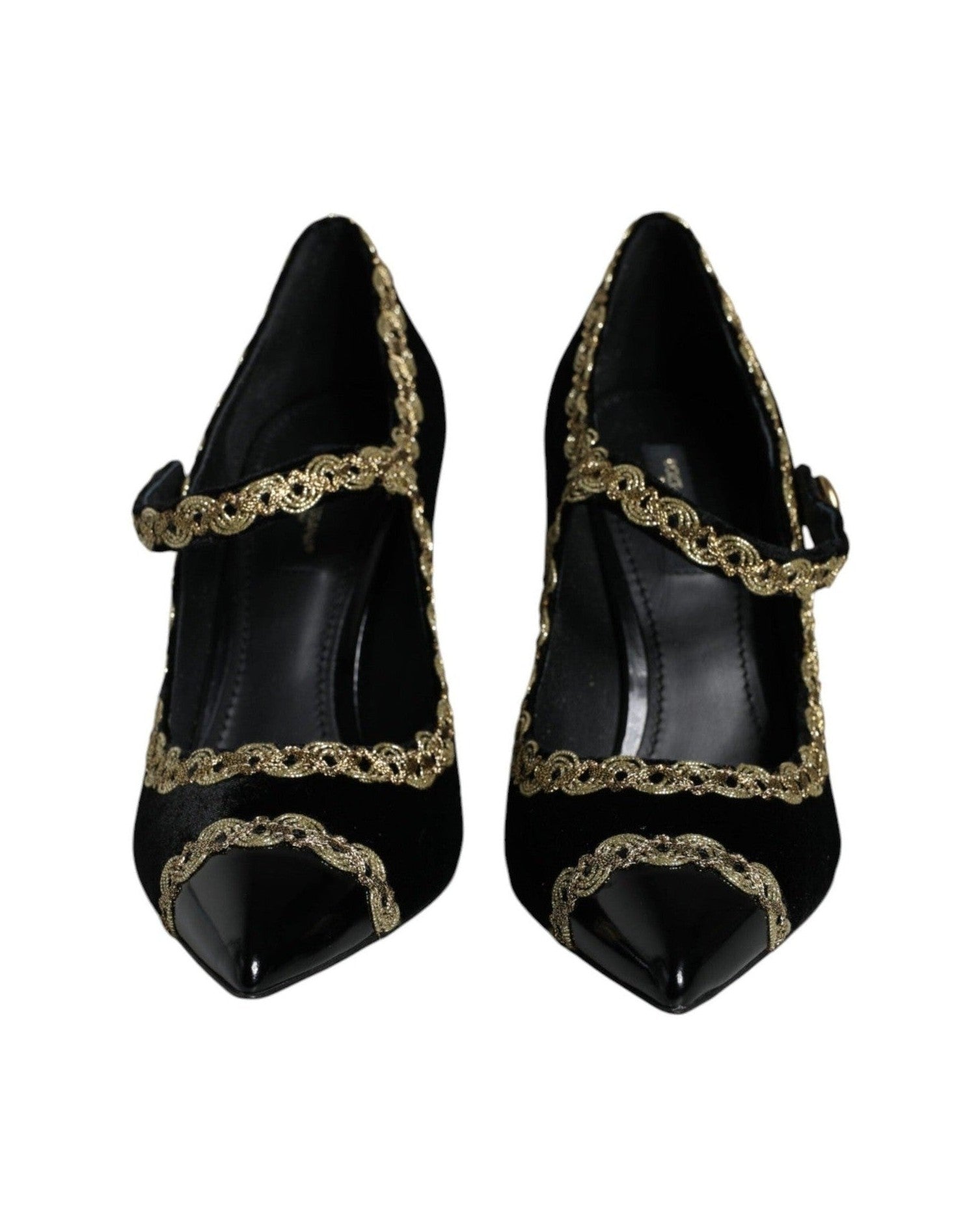 Dolce & Gabbana Black Mary Janes Velvet Gold Pumps Shoes Glam Steals