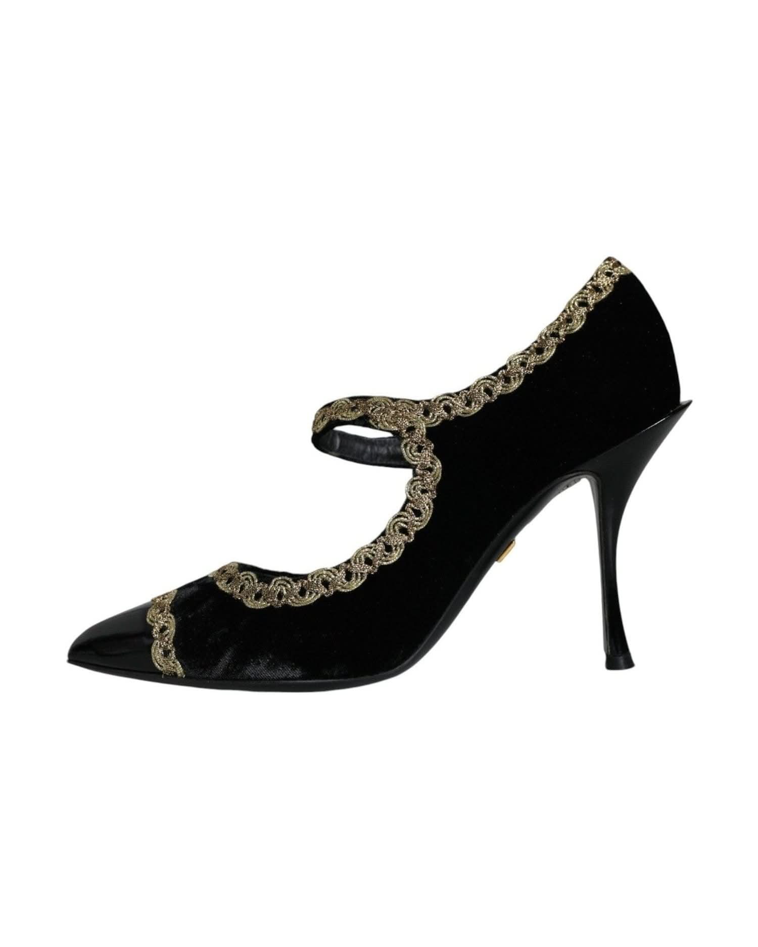 Dolce & Gabbana Black Velvet Mary Janes Pumps Shoes Heels