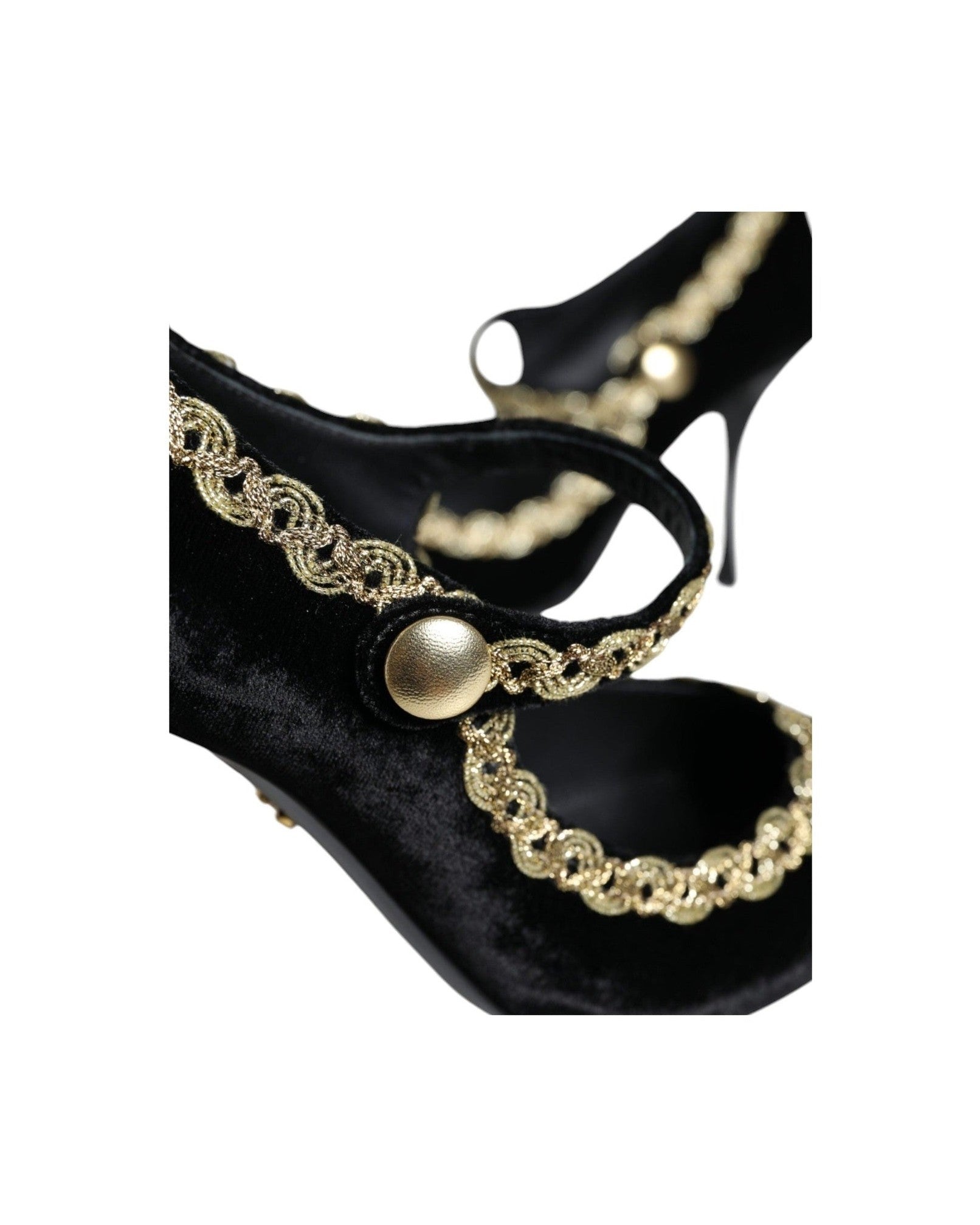 Dolce & Gabbana Black Mary Janes Velvet Gold Pumps Shoes Glam Steals