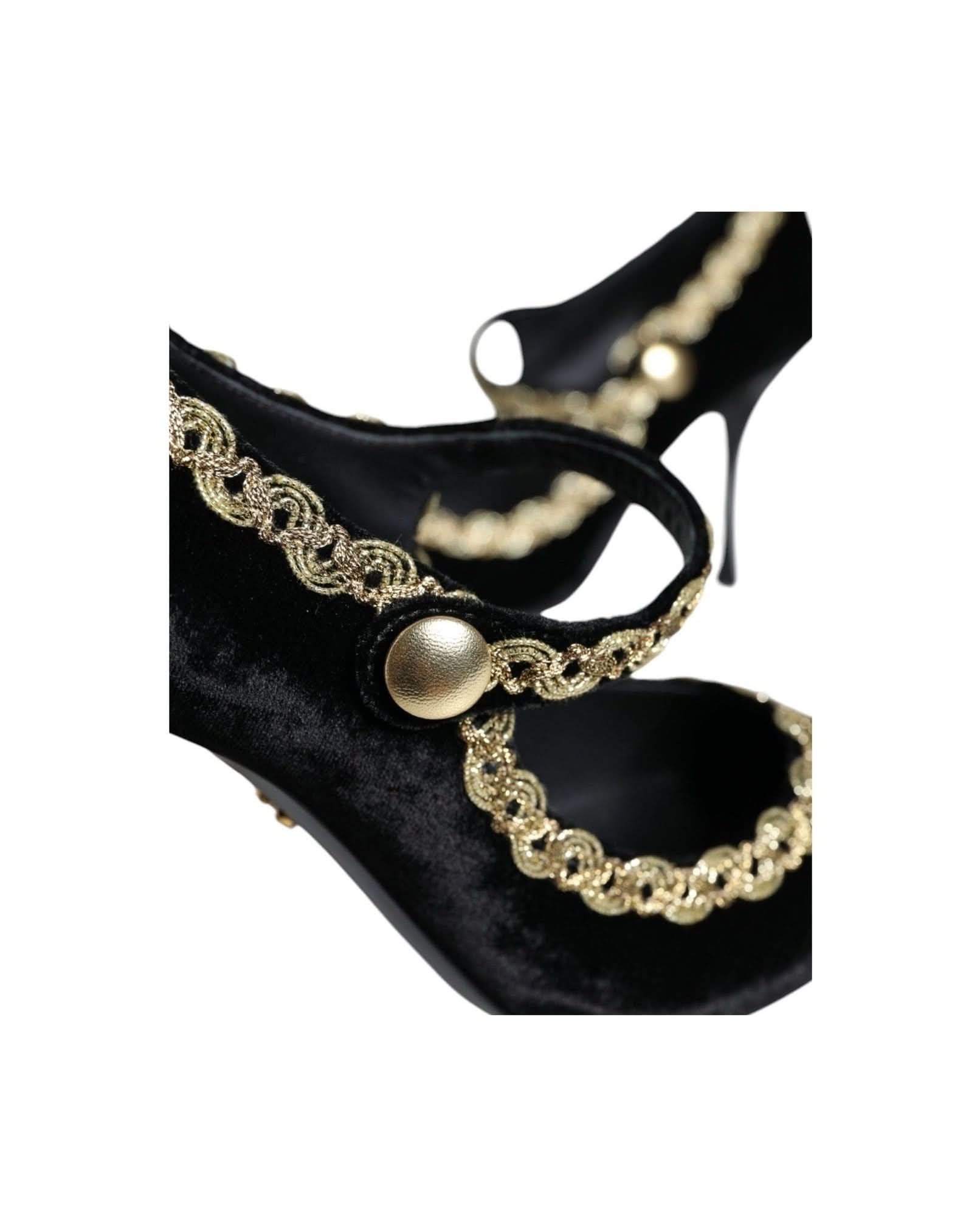 Dolce & Gabbana Black Velvet Mary Janes Pumps Shoes Heels