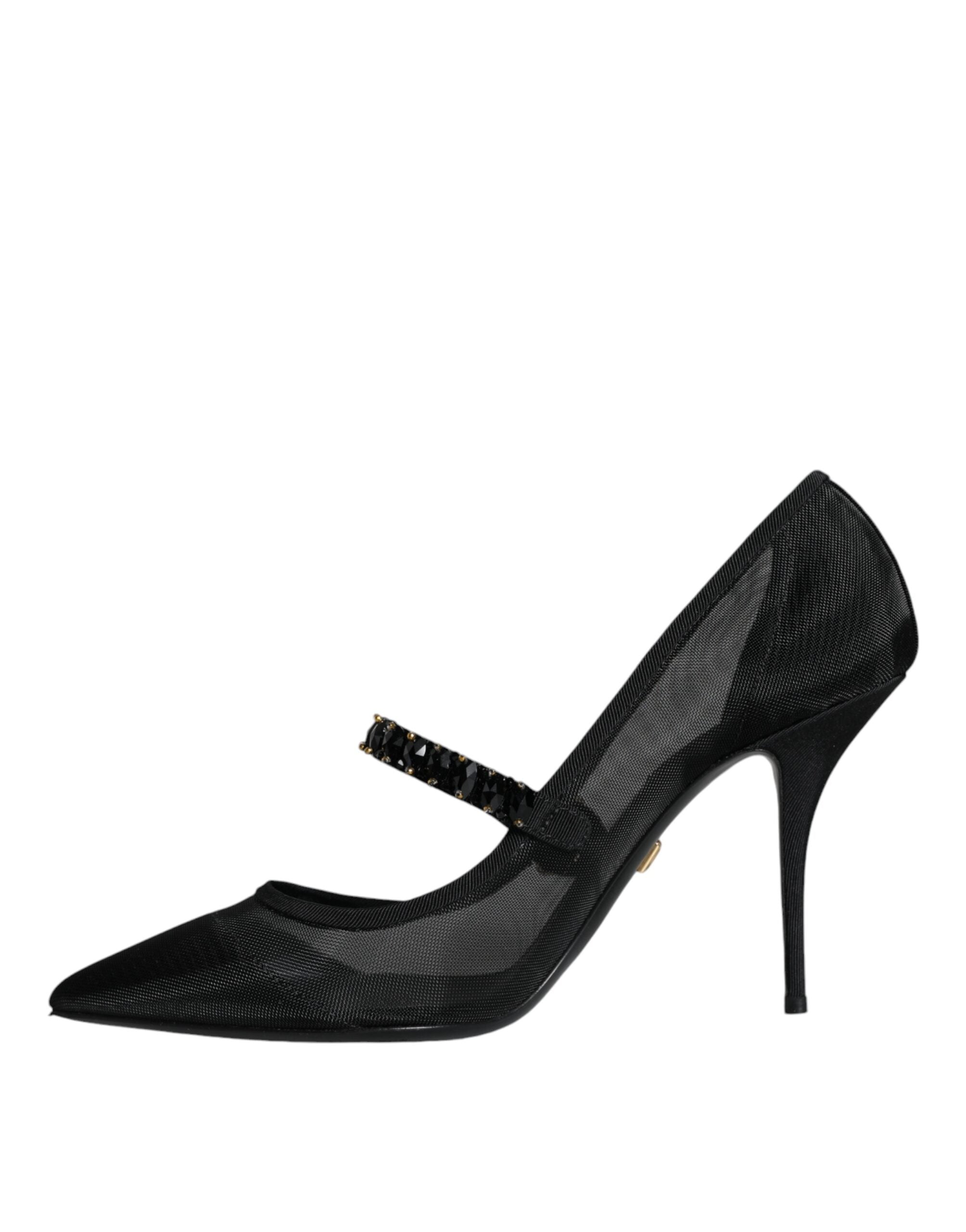 Dolce & Gabbana Black Mesh Mary Jane Crystal Heel Pumps Shoes Glam Steals