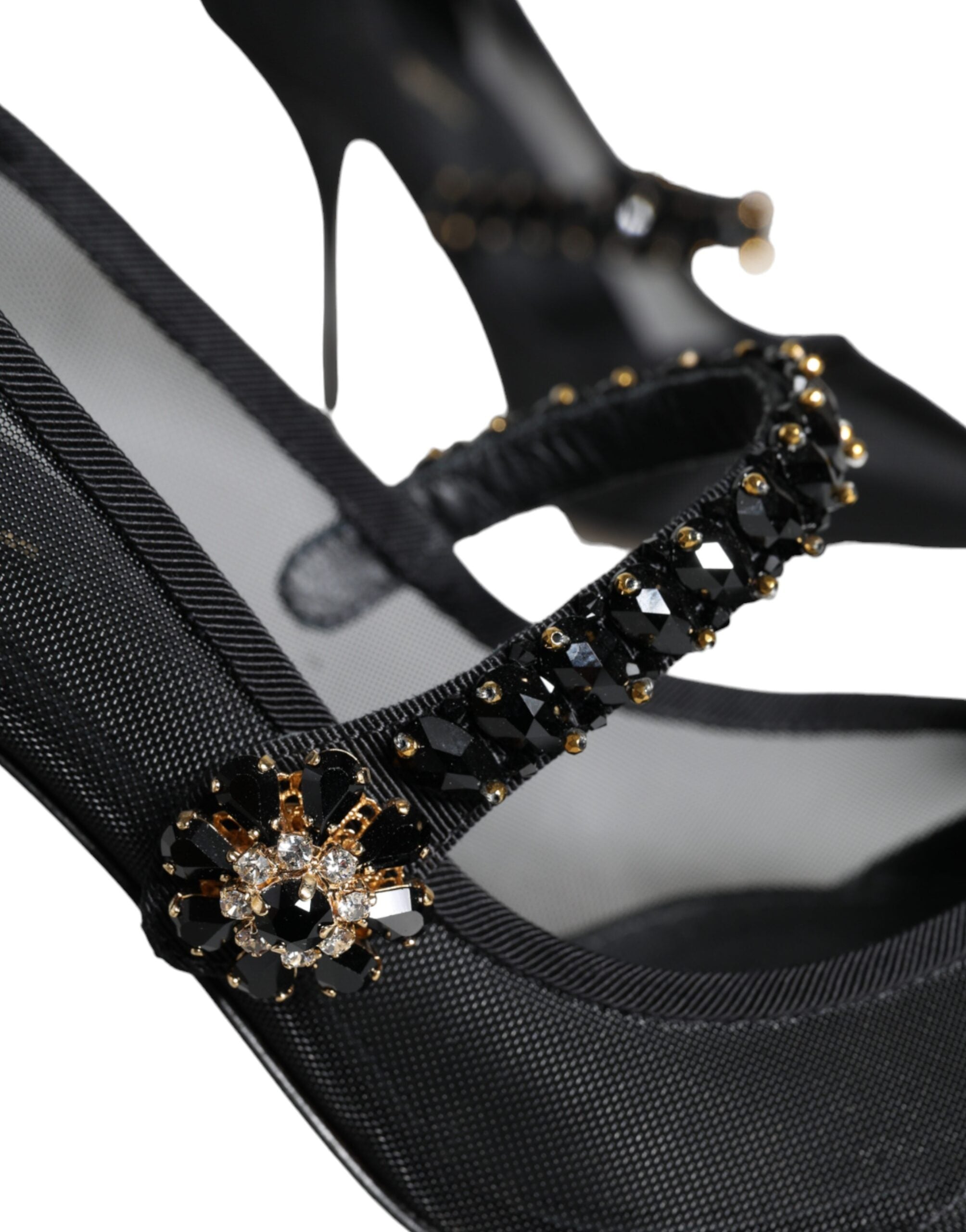 Dolce & Gabbana Black Mesh Mary Jane Crystal Heel Pumps Shoes Glam Steals