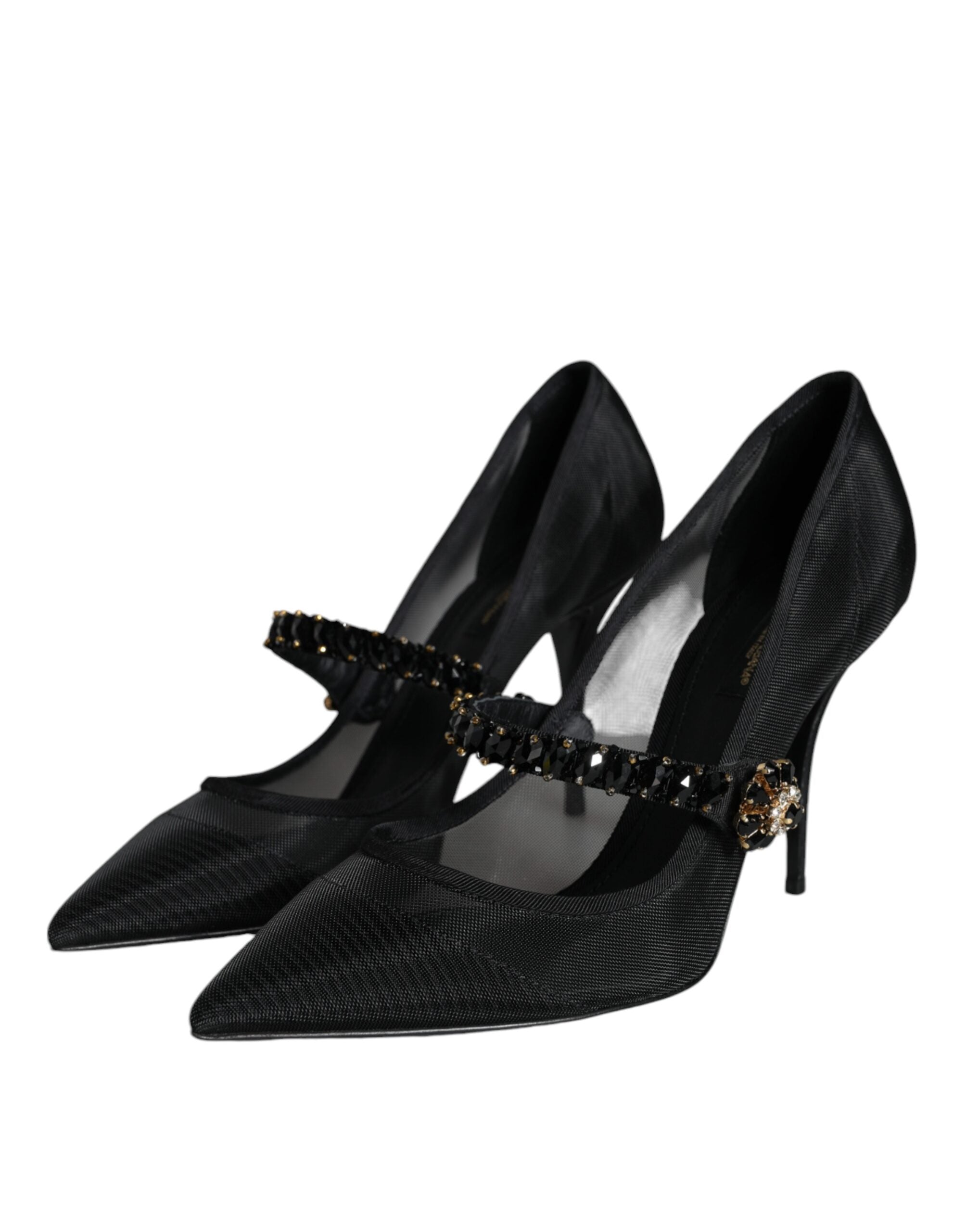Dolce & Gabbana Black Mesh Mary Jane Crystal Heel Pumps Shoes Glam Steals