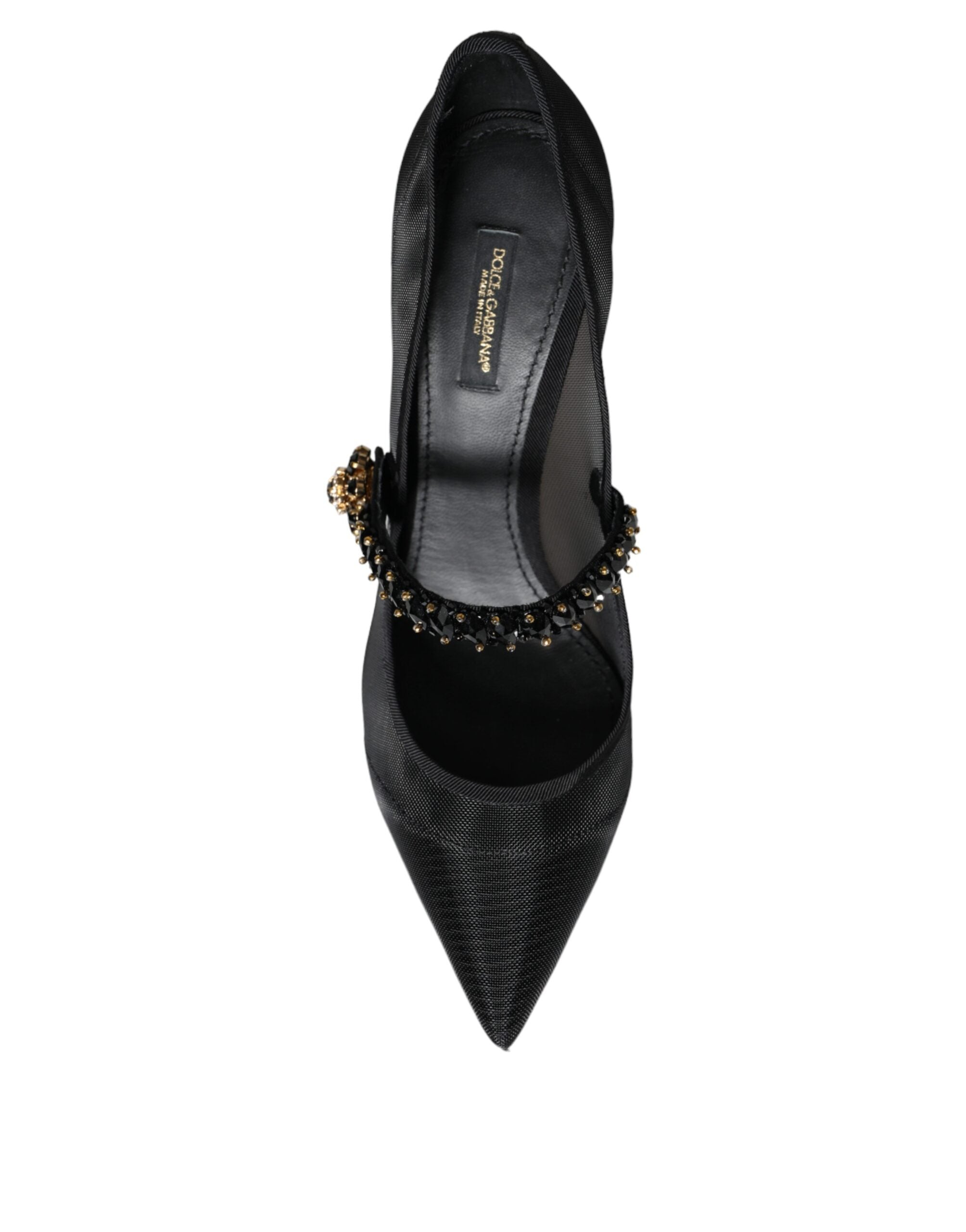 Dolce & Gabbana Black Mesh Mary Jane Crystal Heel Pumps Shoes Glam Steals