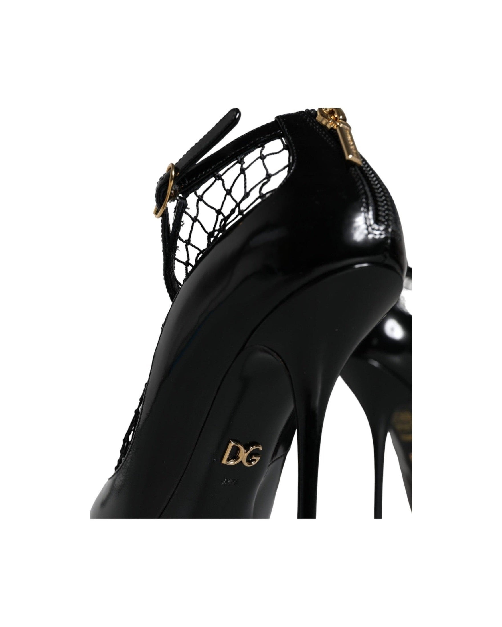 Dolce & Gabbana Black Mesh Patent Leather Heels Pumps Shoes Heels