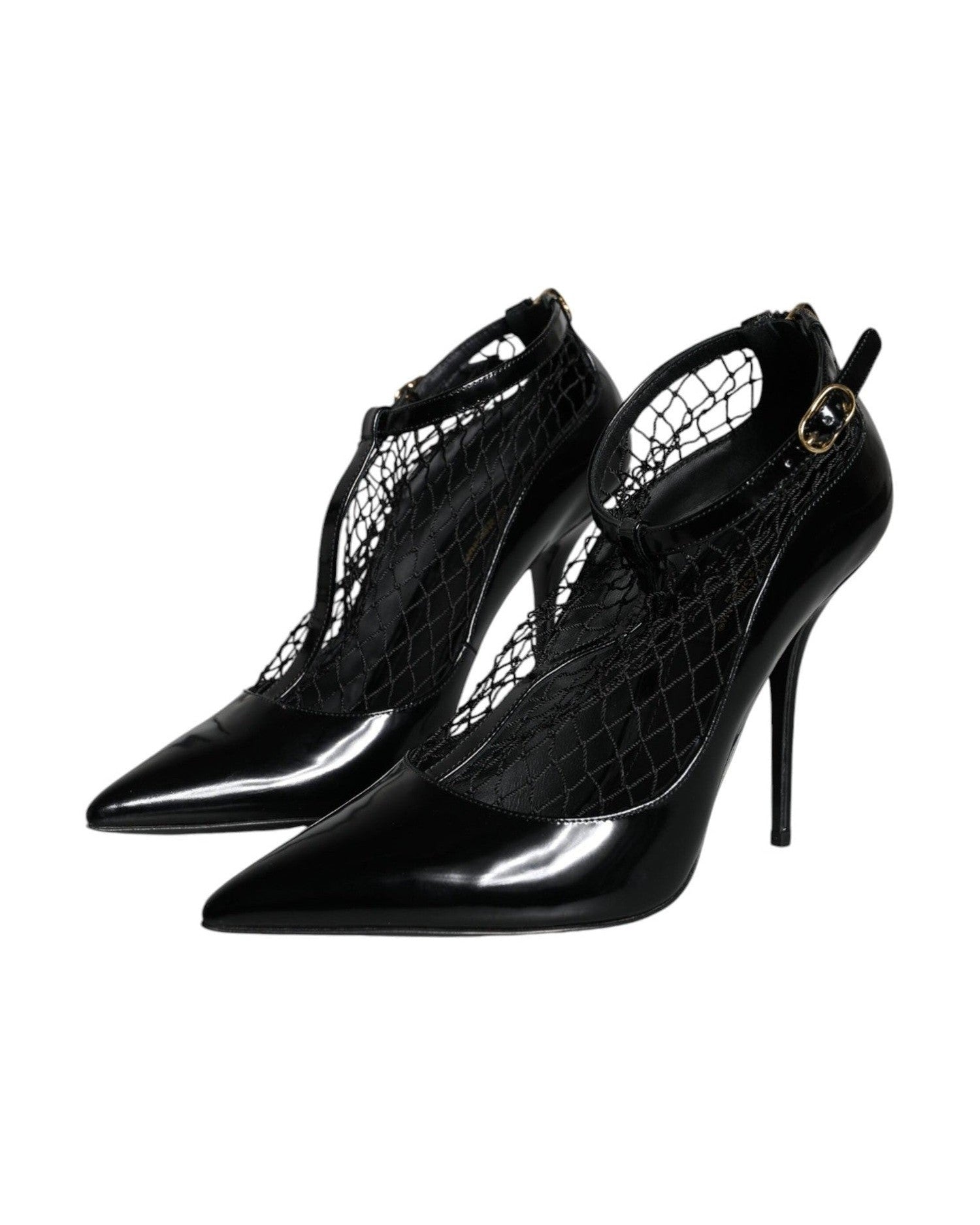 Dolce & Gabbana Black Mesh Patent Leather Heels Pumps Shoes Heels