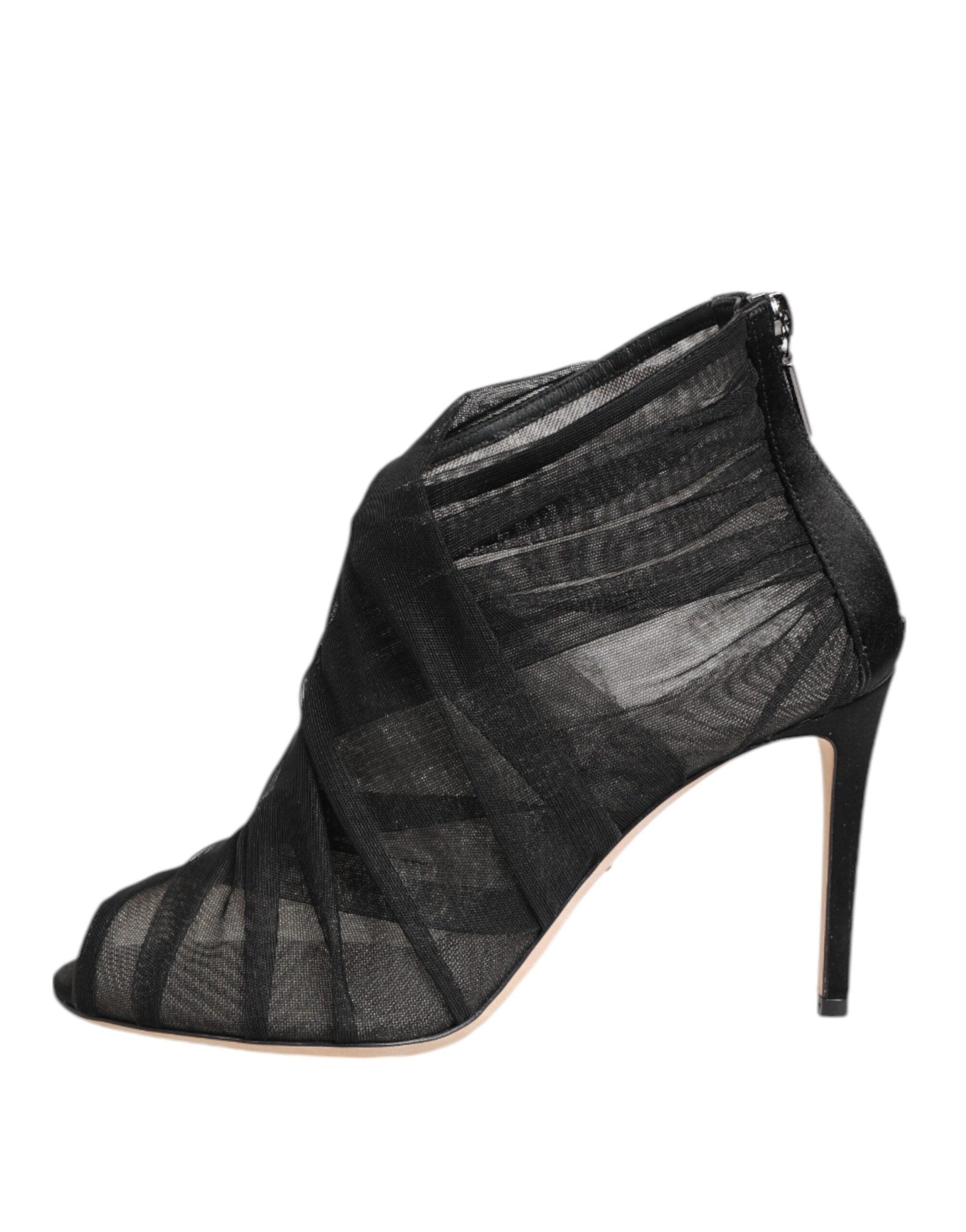 Dolce & Gabbana Black Mesh Stiletto Heels Ankle Boots Shoes Glam Steals