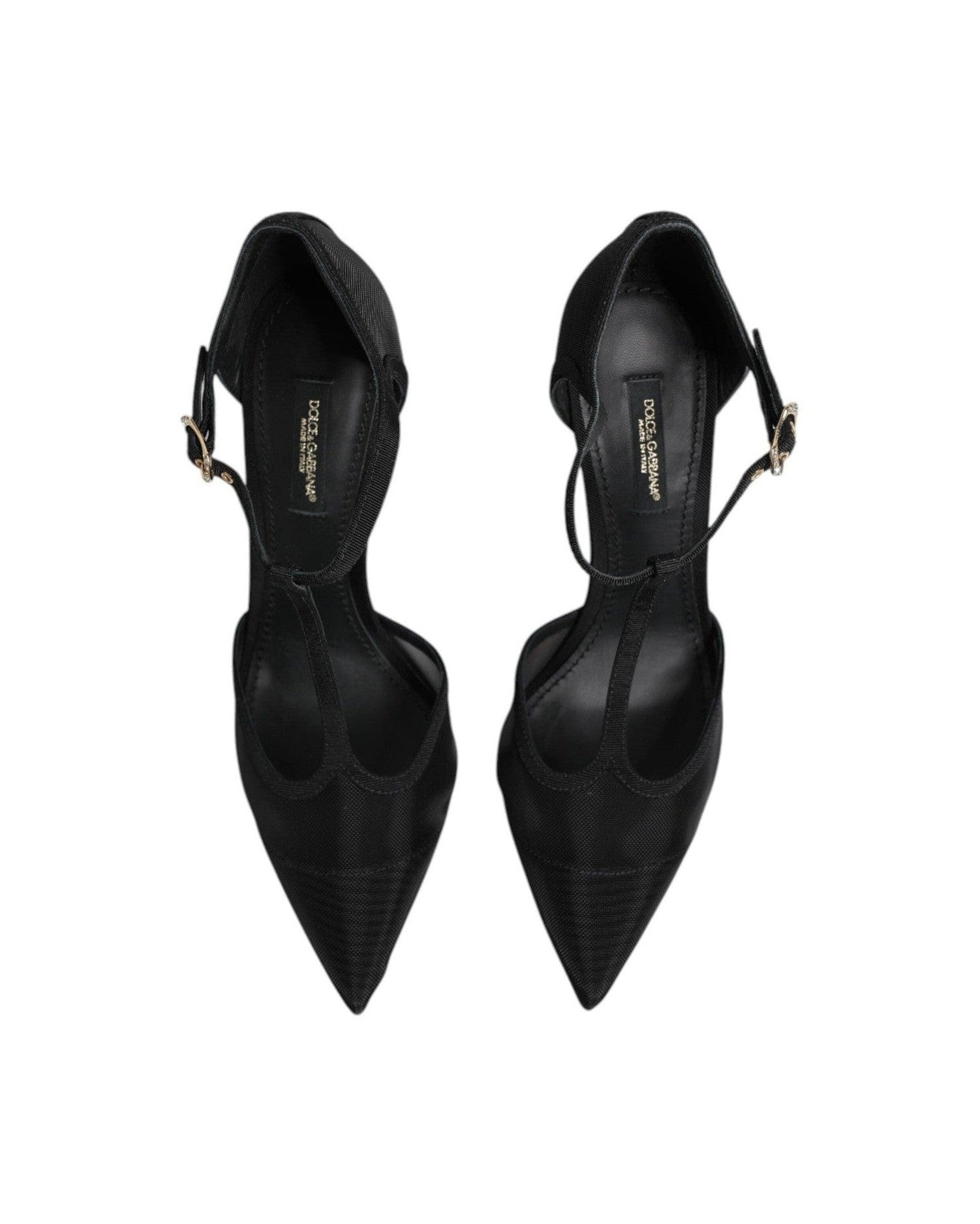 Dolce & Gabbana Black Mesh T Strap Stiletto High Heels Shoes Heels
