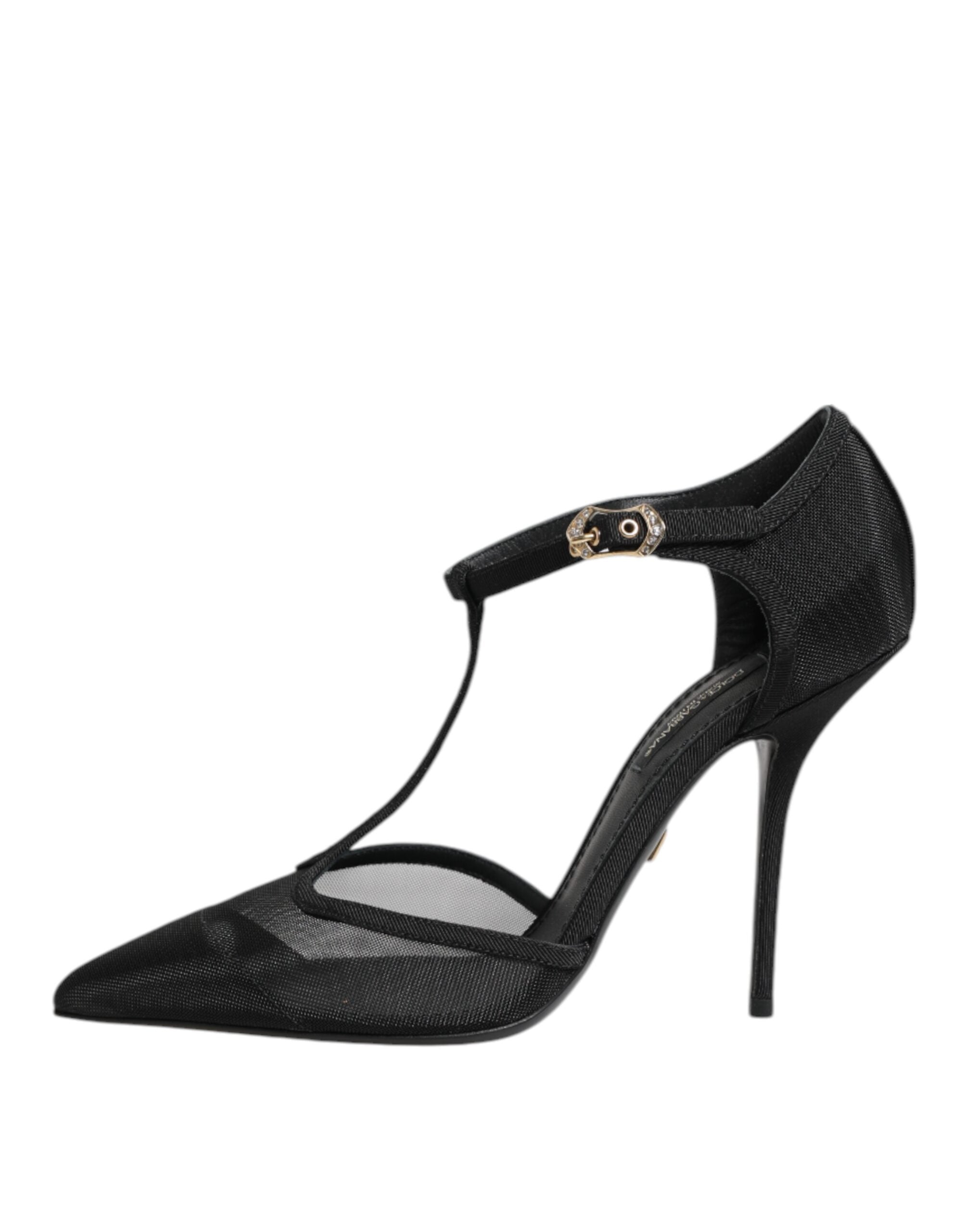 Dolce & Gabbana Black Mesh T Strap Stiletto High Heels Shoes Glam Steals