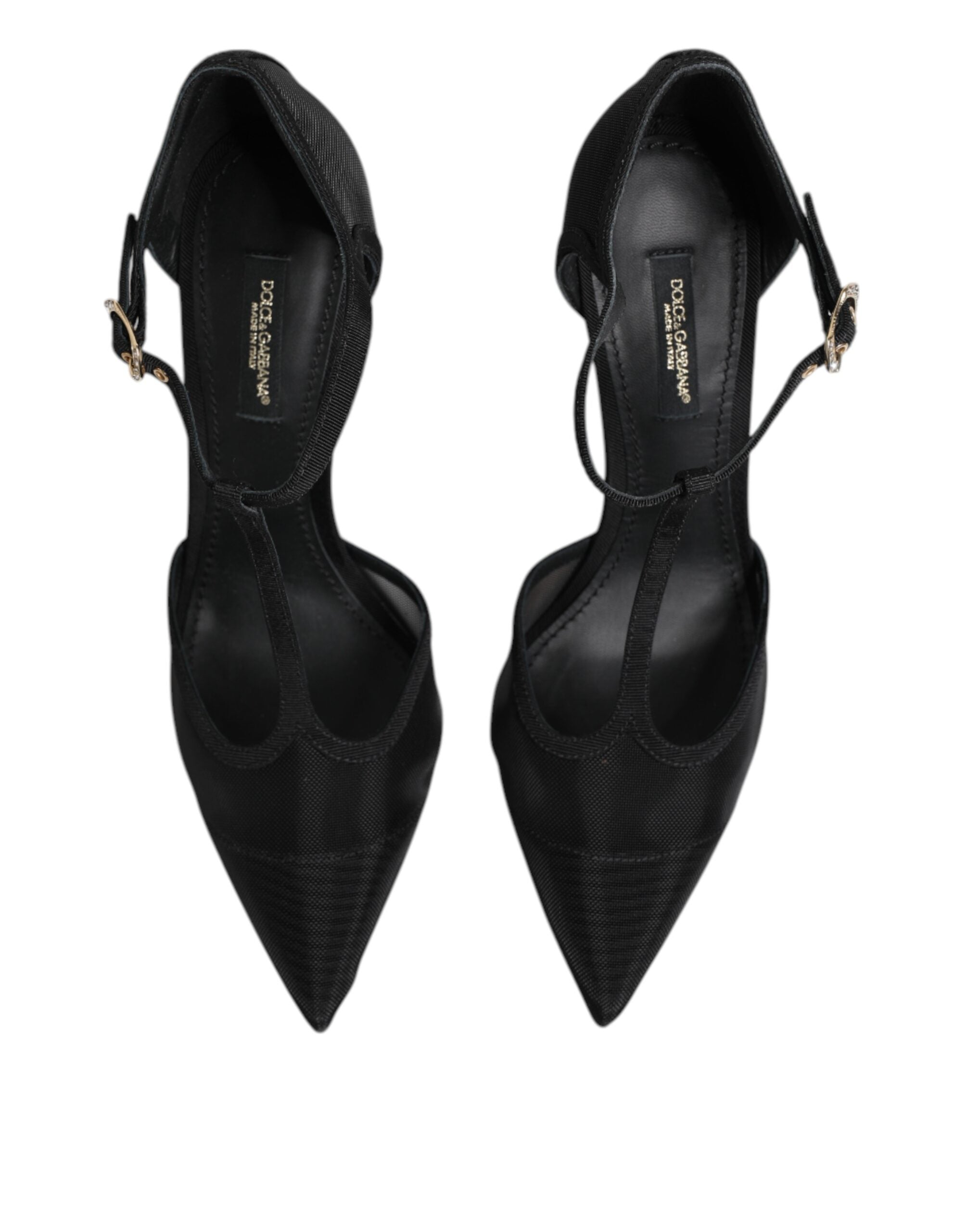 Dolce & Gabbana Black Mesh T Strap Stiletto High Heels Shoes Glam Steals