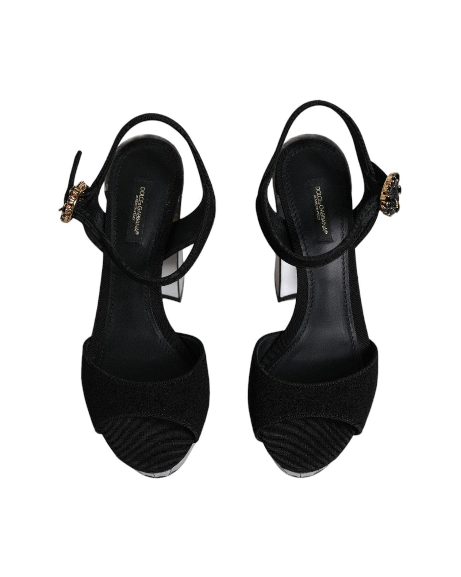 Dolce & Gabbana Black Mirror Heels Platform Sandals Shoes Glam Steals