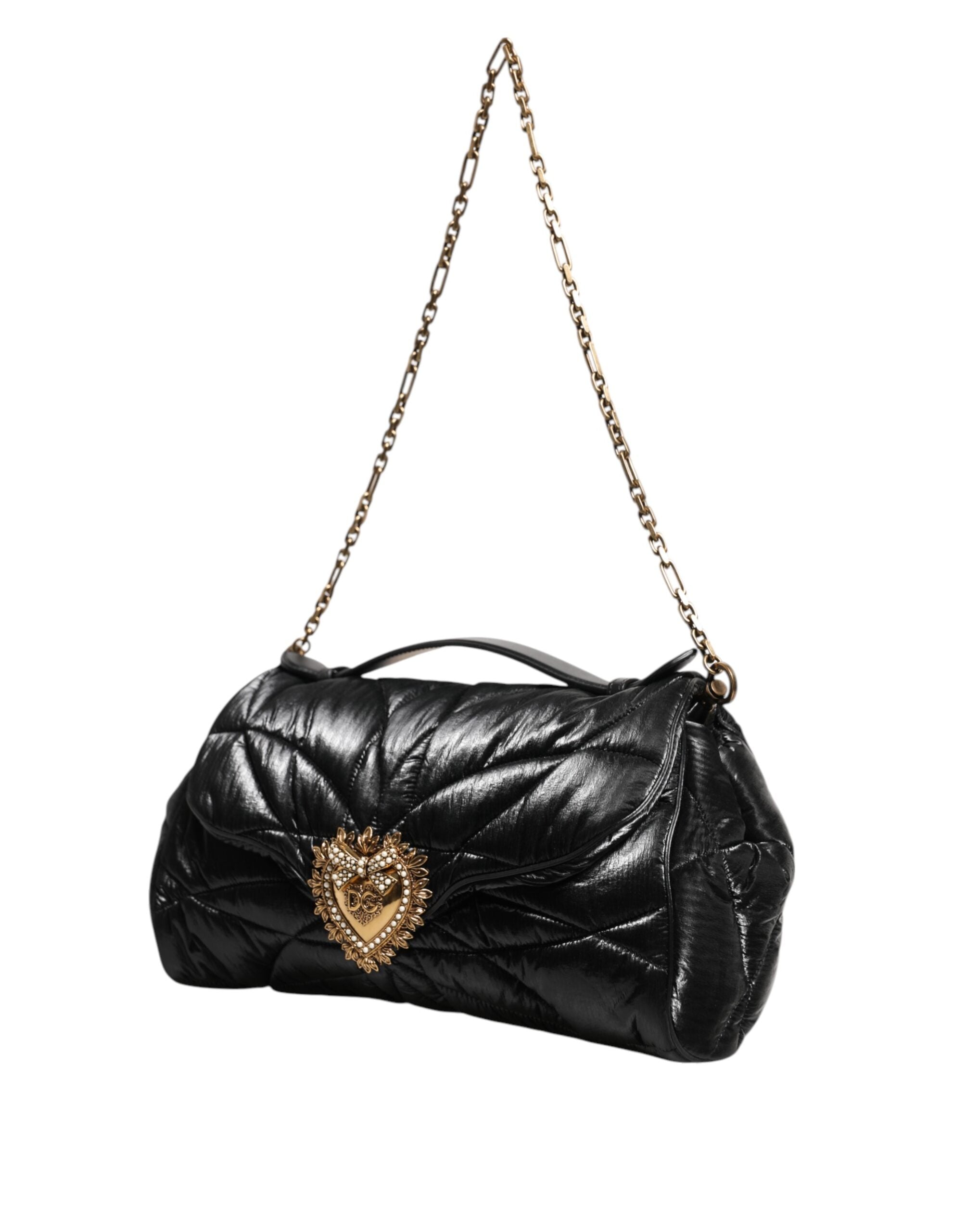 Dolce & Gabbana Black Nylon Quilted Devotion Satchel Chain Strap Bag Glam Steals