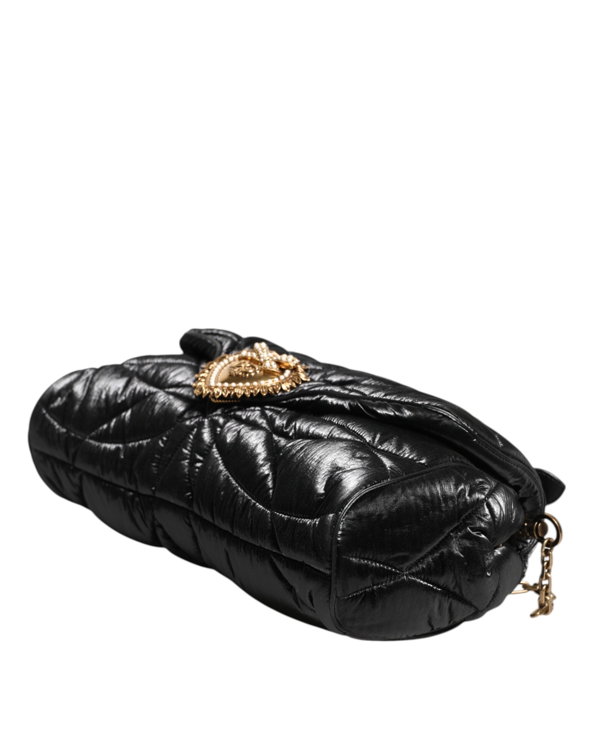 Dolce & Gabbana Black Nylon Quilted Devotion Satchel Chain Strap Bag Glam Steals