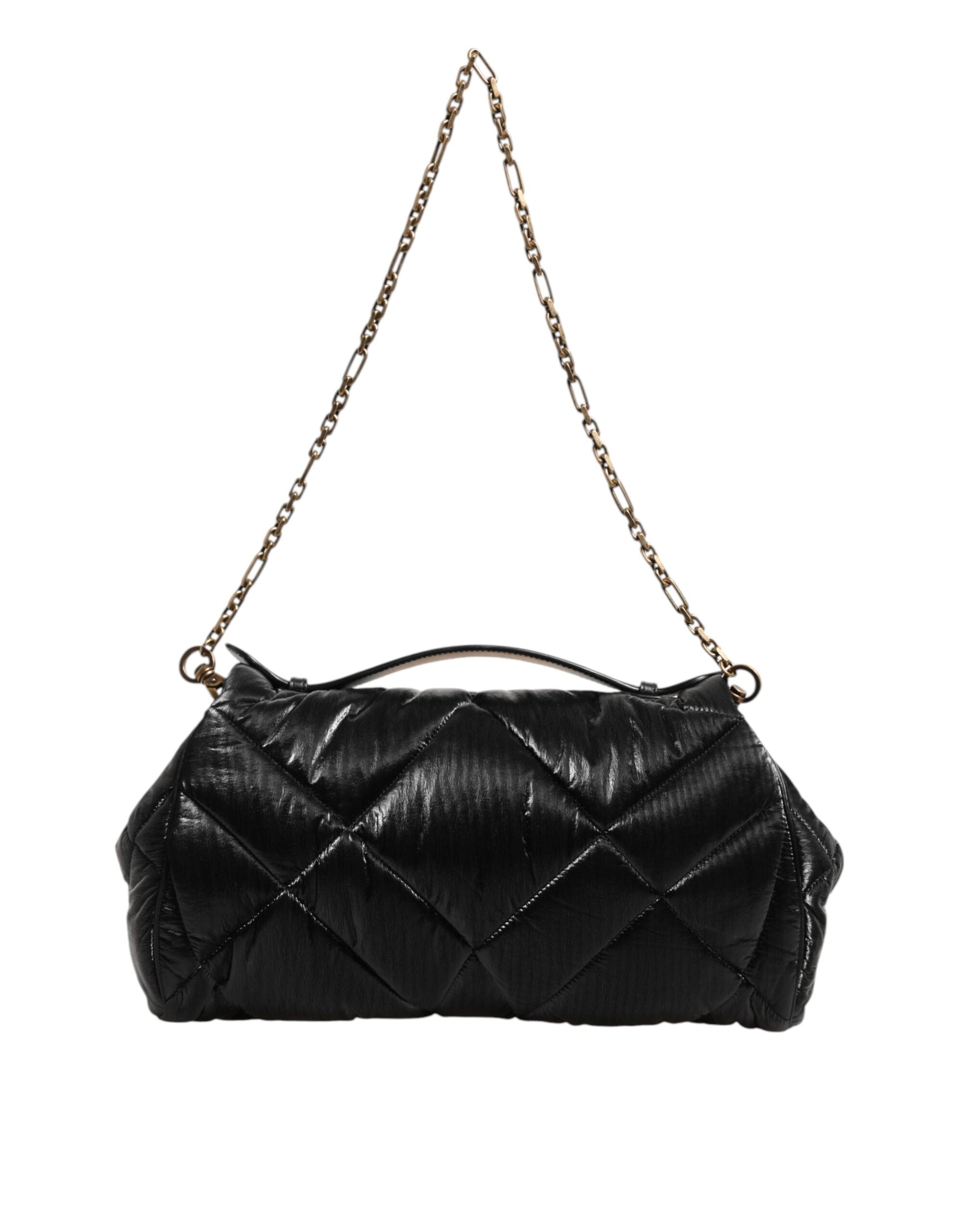 Dolce & Gabbana Black Nylon Quilted Devotion Satchel Chain Strap Bag Glam Steals