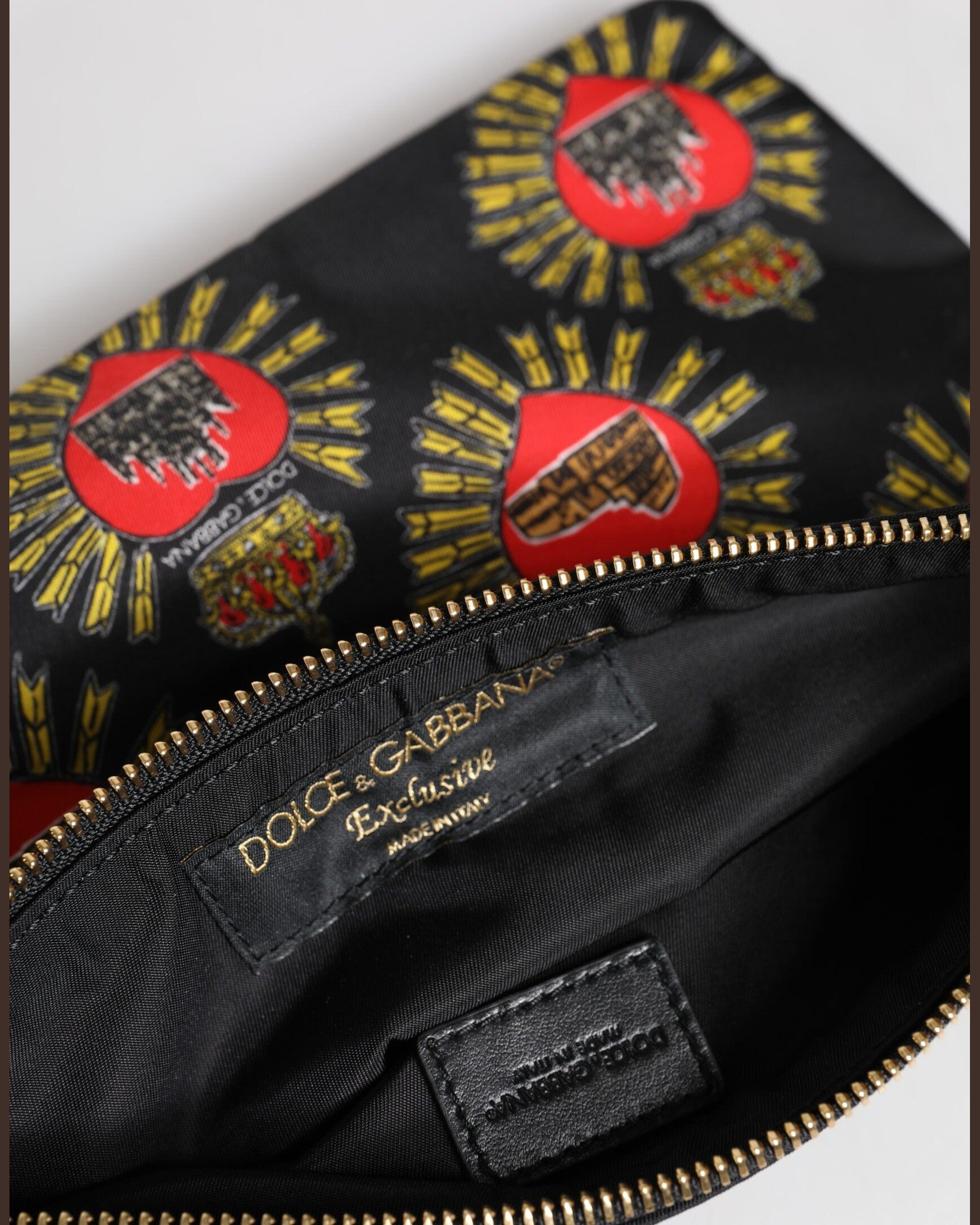 Dolce & Gabbana Black Nylon Red Sacred Heart Clutch Pouch Bag Glam Steals