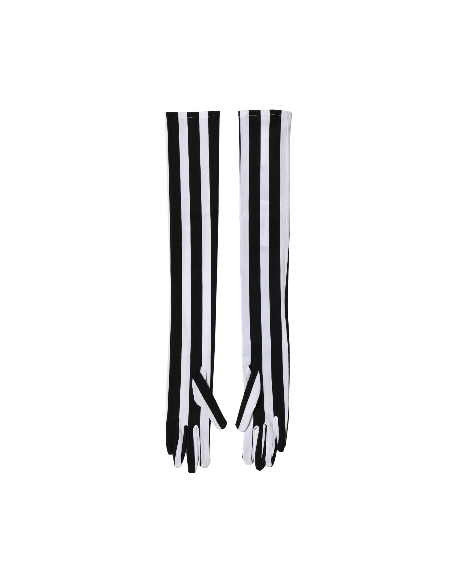 Dolce & Gabbana Black Nylon White Stripes Elbow Length Gloves