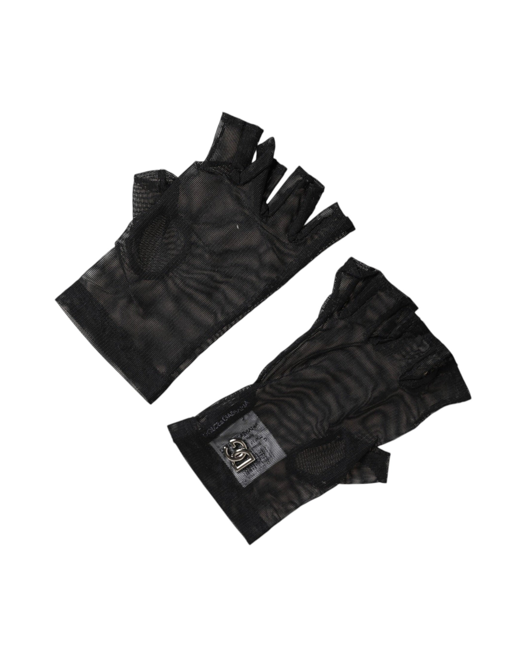Dolce & Gabbana Black Nylon Wrist Length Fingerless Mitten Gloves Glam Steals