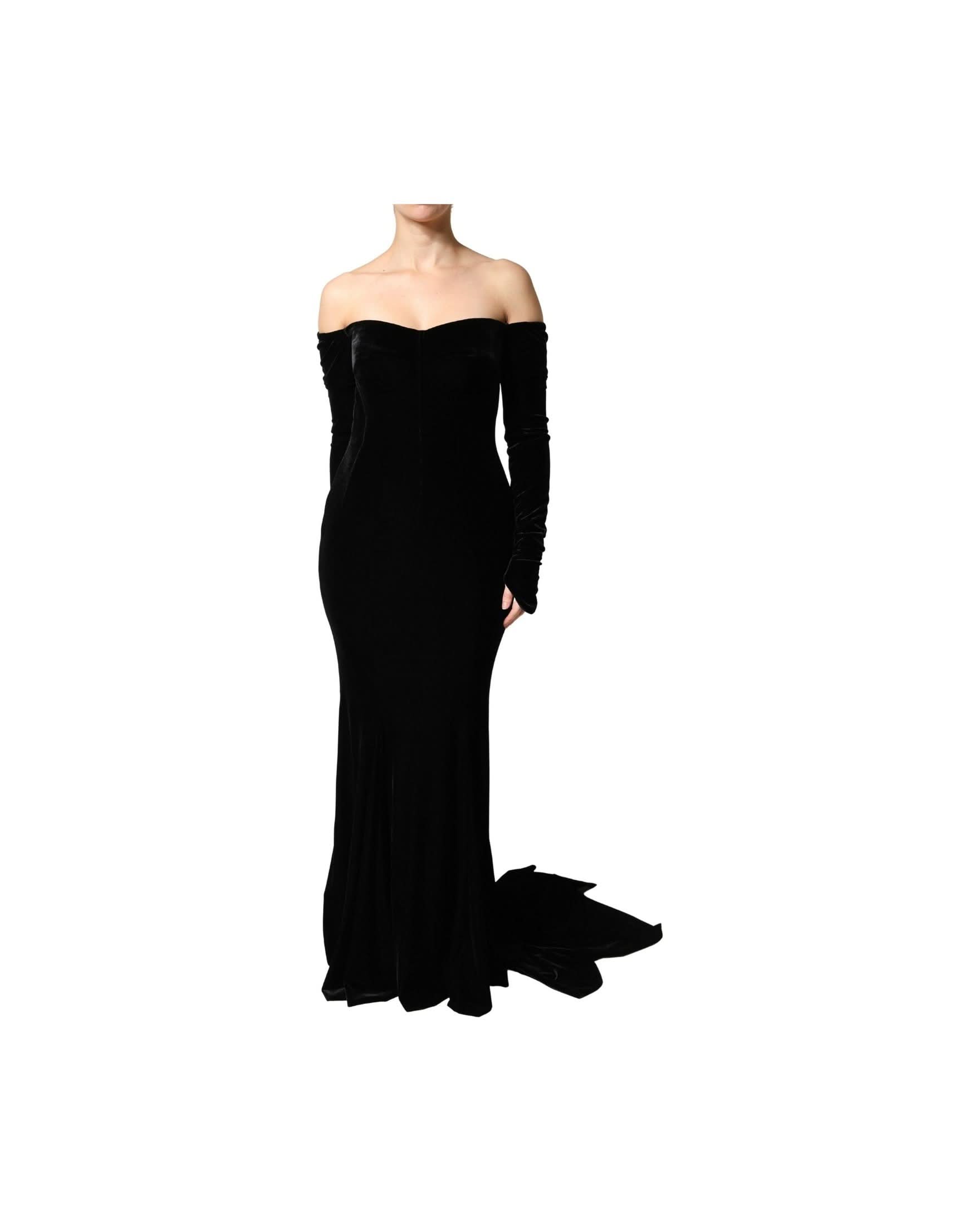 Dolce & Gabbana Black Off Shoulder Bodycon Long Gown Dress