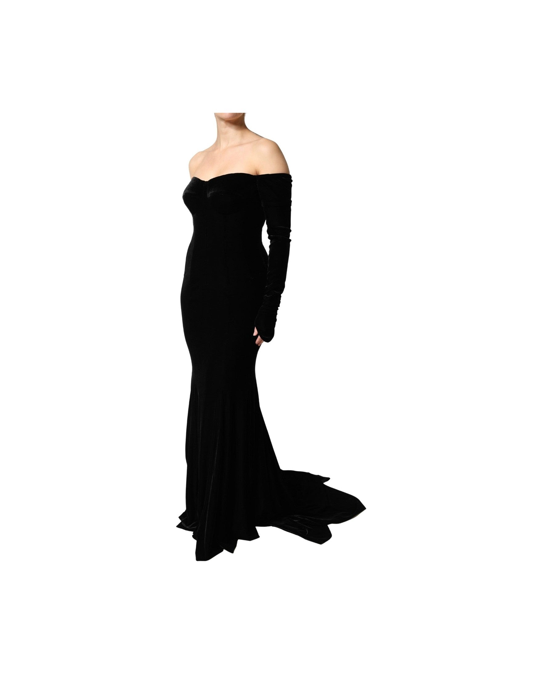 Dolce & Gabbana Black Off Shoulder Bodycon Long Gown Dress Glam Steals
