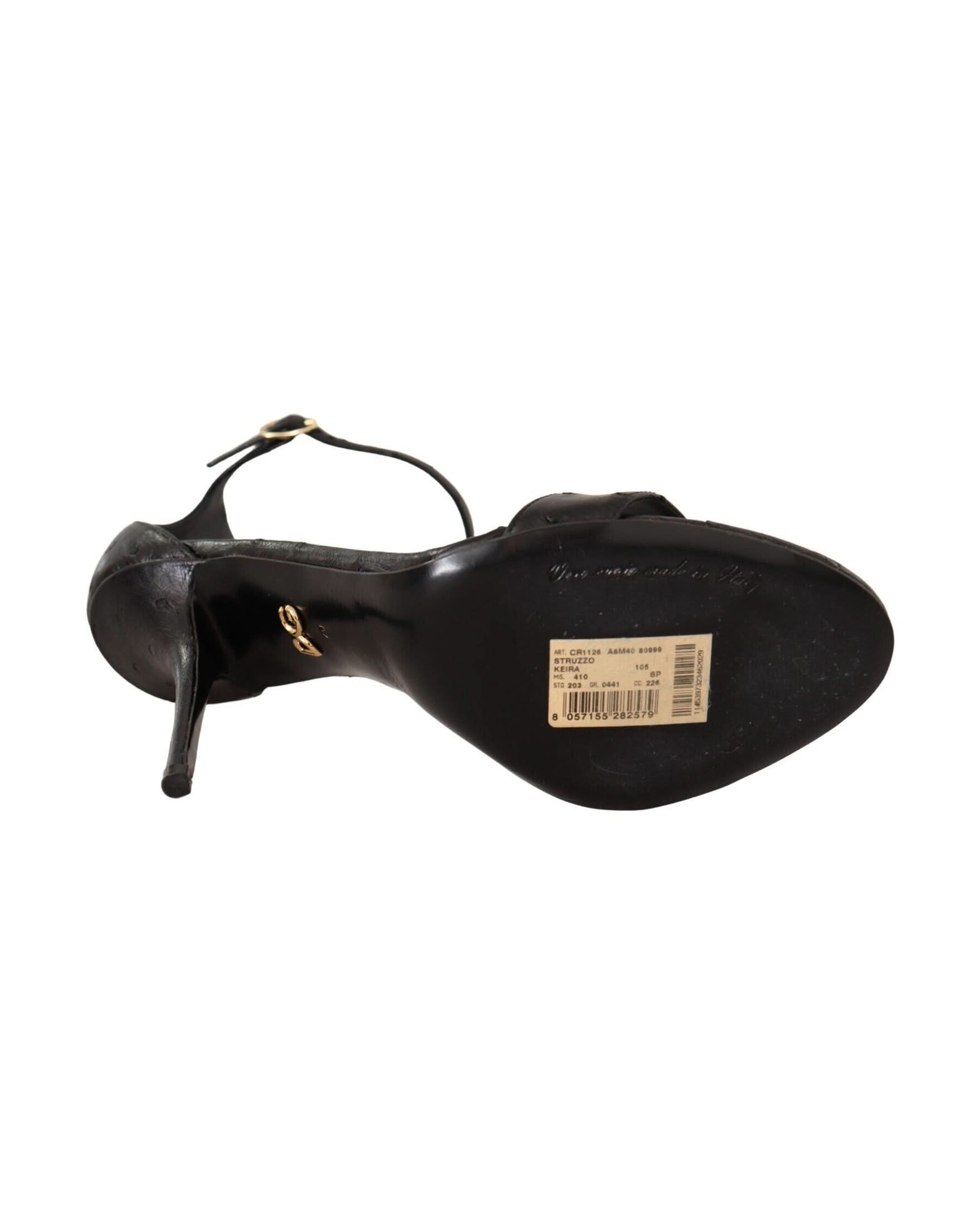 Dolce & Gabbana Black Ostrich Ankle Strap Heels Sandals Shoes Heels