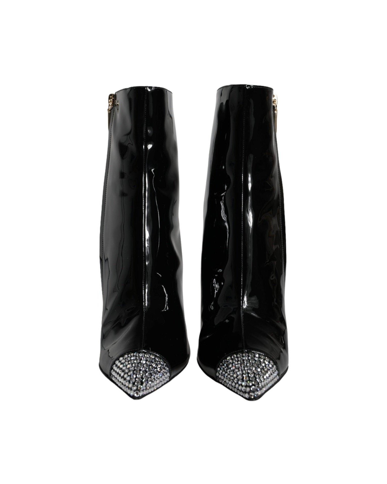 Dolce & Gabbana Black Patent Leather Crystal Heel Boots Shoes Glam Steals