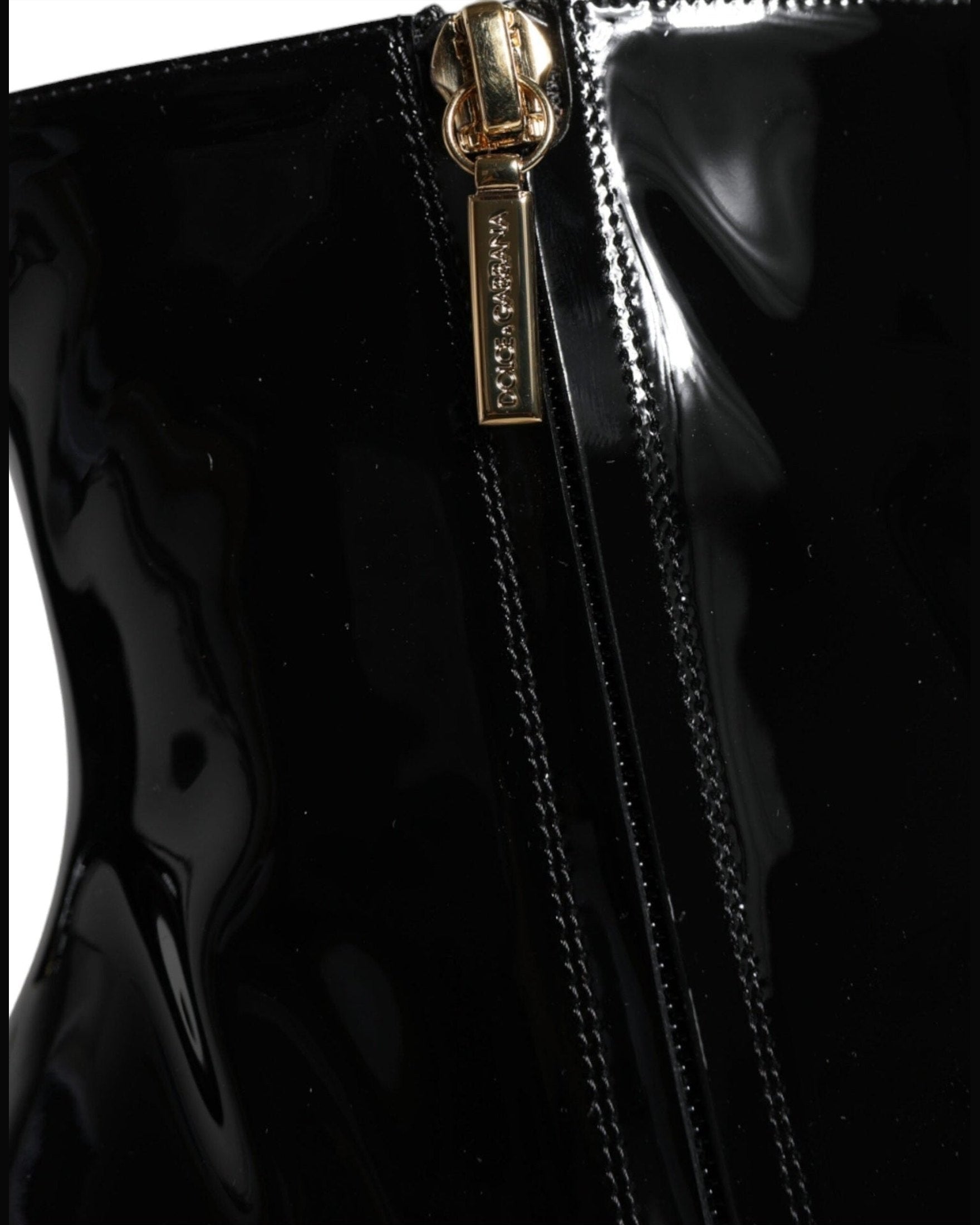 Dolce & Gabbana Black Patent Leather Crystal Heel Boots Shoes Glam Steals