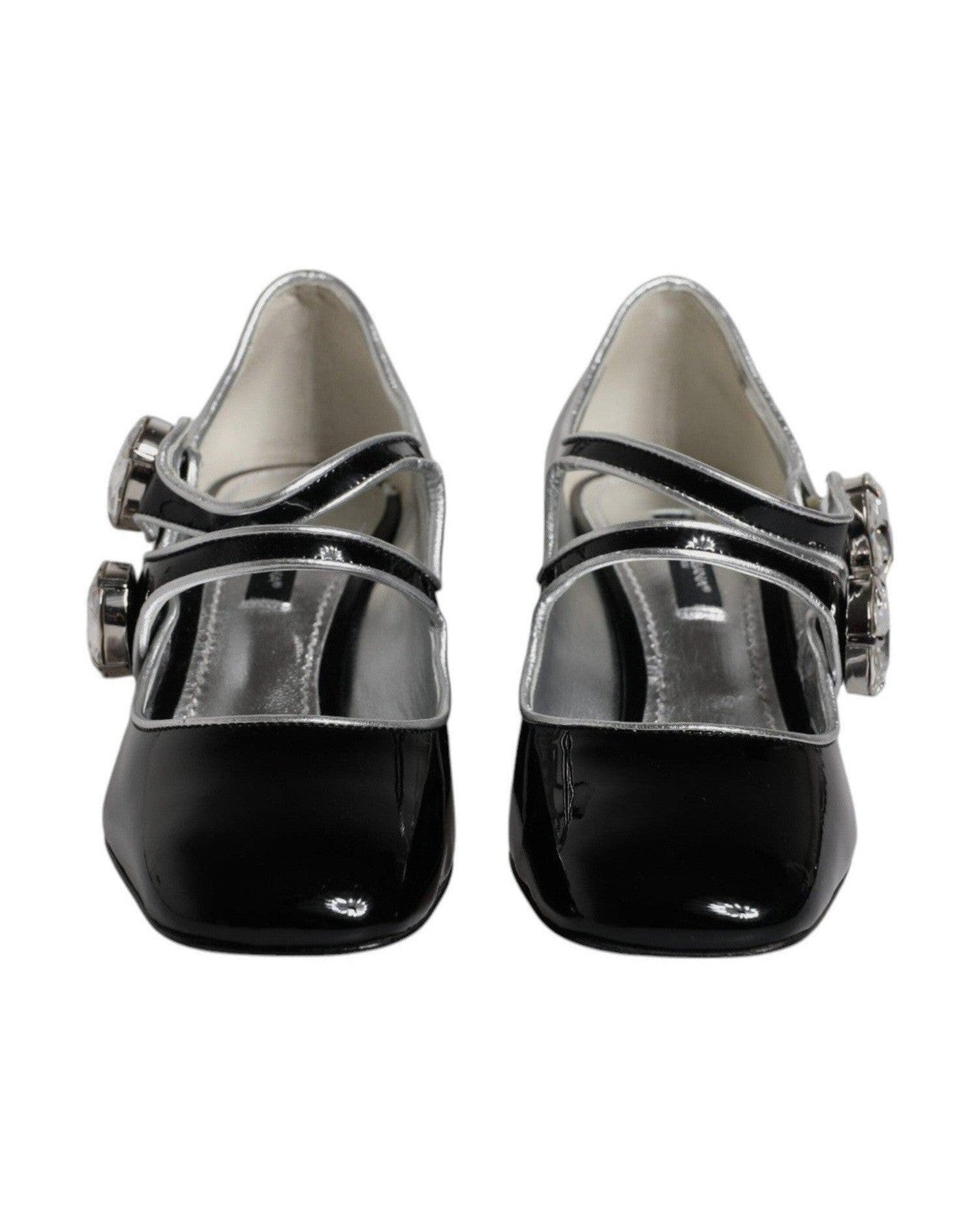 Dolce & Gabbana Black Patent Leather Crystal Mary Jane Pumps Shoes Heels