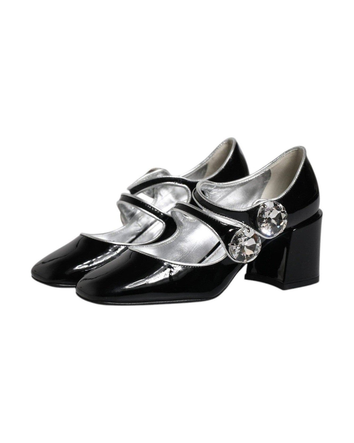 Dolce & Gabbana Black Patent Leather Crystal Mary Jane Pumps Shoes Heels