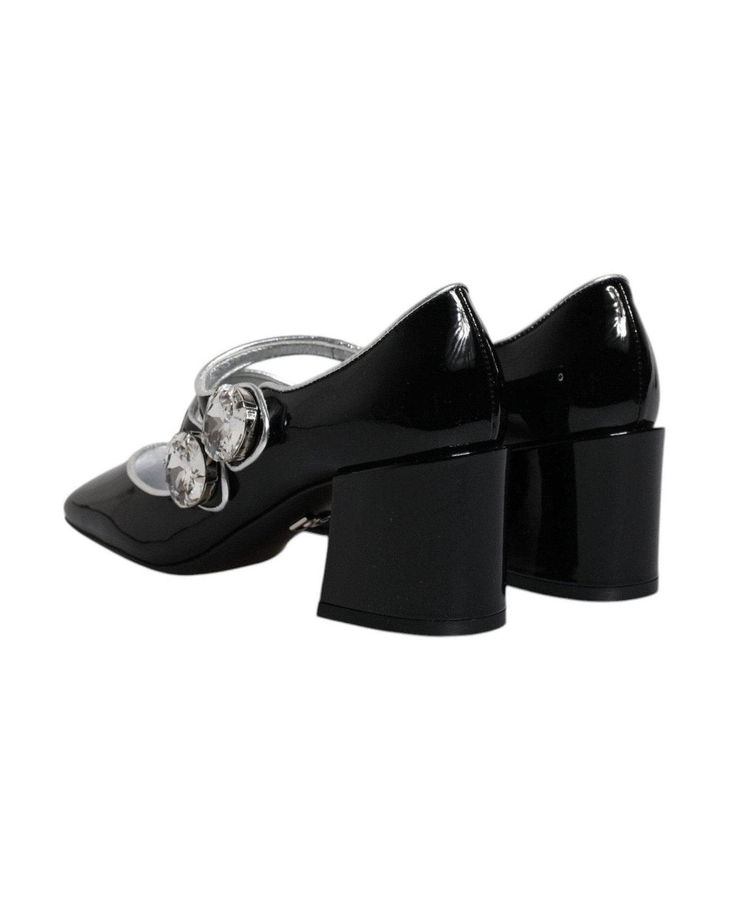 Dolce & Gabbana Black Patent Leather Crystal Mary Jane Pumps Shoes Heels